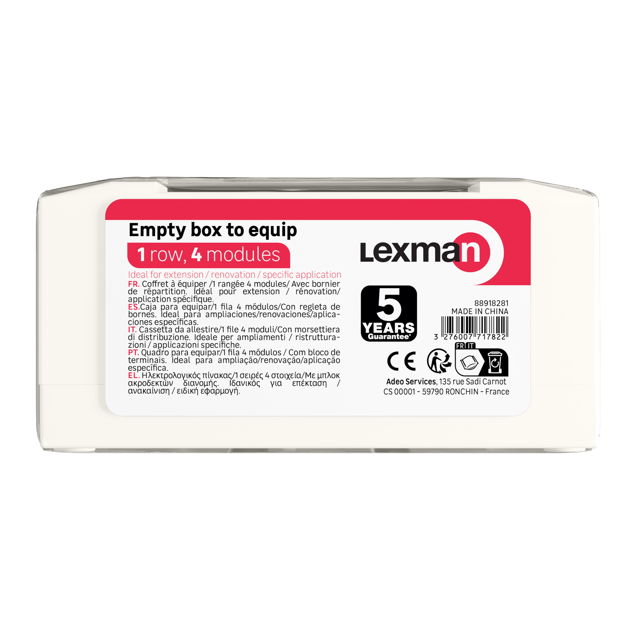 Tableau électrique nu LEXMAN 1 rangée 4 modules - 3