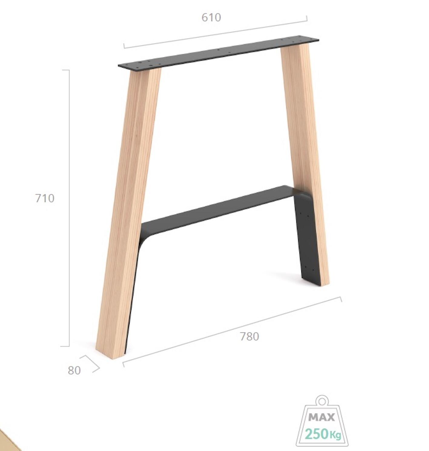Pied de table design REI hêtre et noir l. 61/78 x P. 8 x H. 71 cm - 3