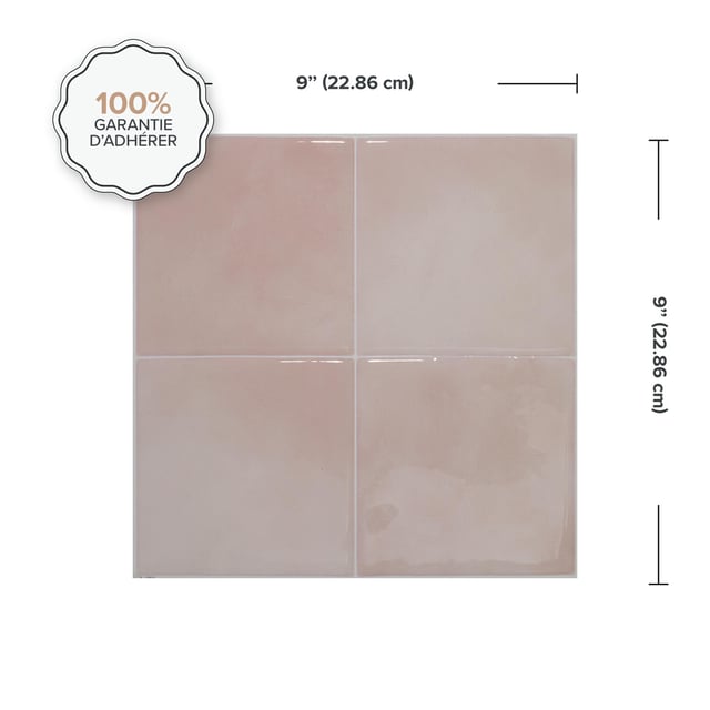 Lot de 4 adhésif décoratif SMART TILES Zellige, rose 23 cm x 23 cm