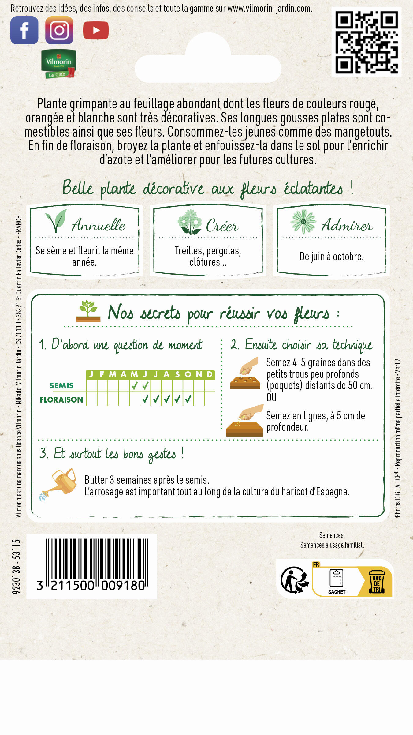Haricot espagne varié VILMORIN 15 g - 2