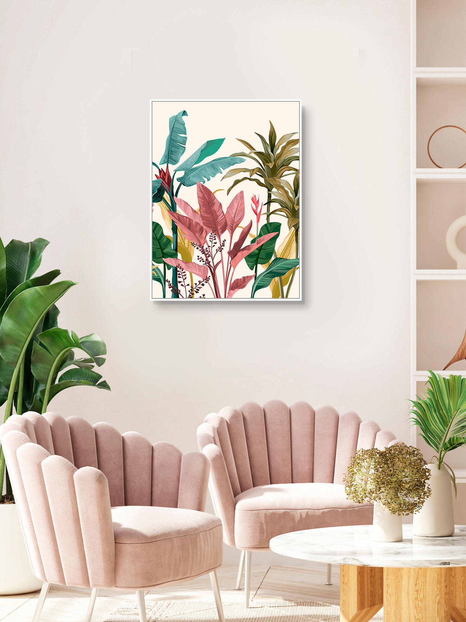 Pintura original cotton blanco hojas color 60x80 cm