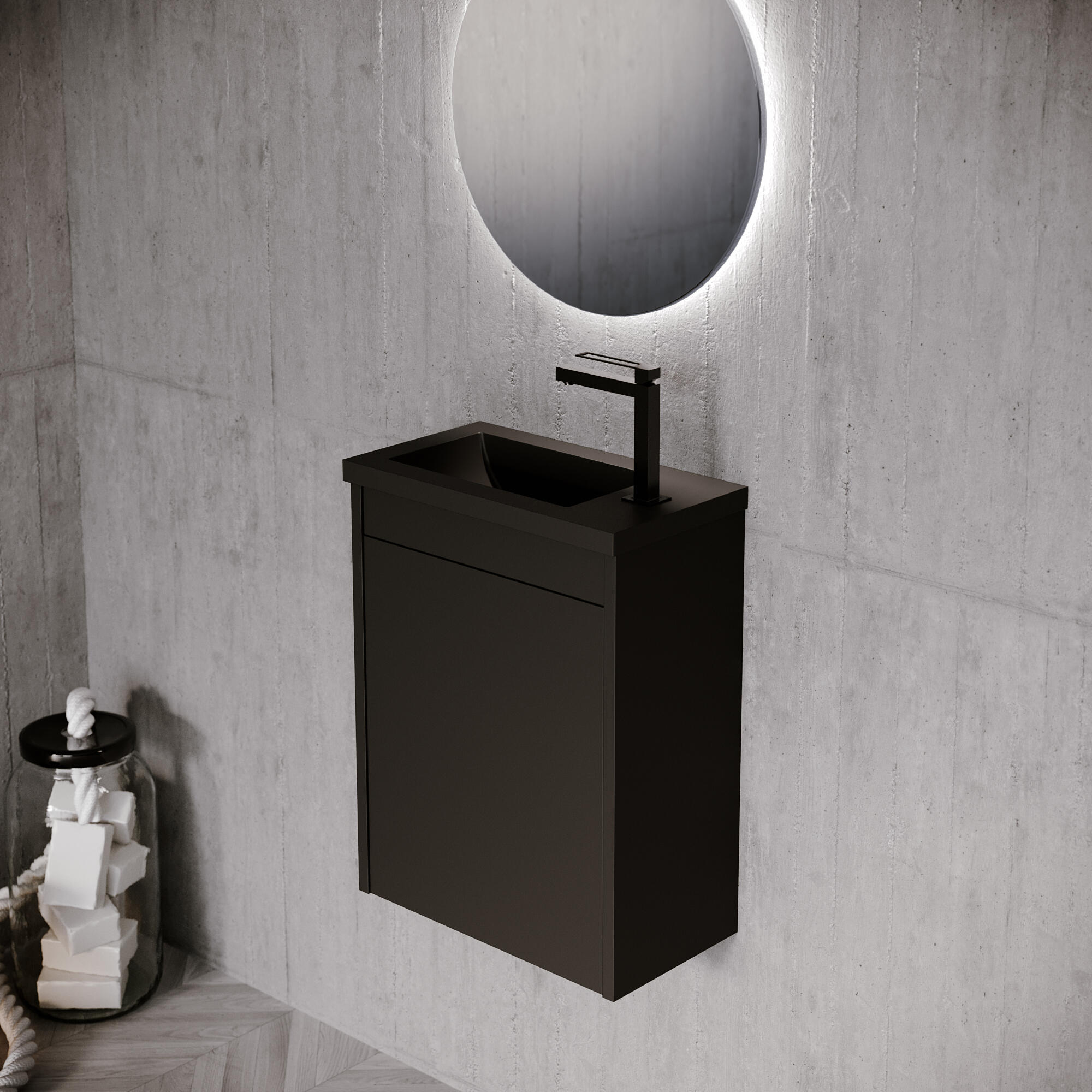 Mueble de baño con lavabo mueble mini v400 con lavabo negro satinado 40x22 cm