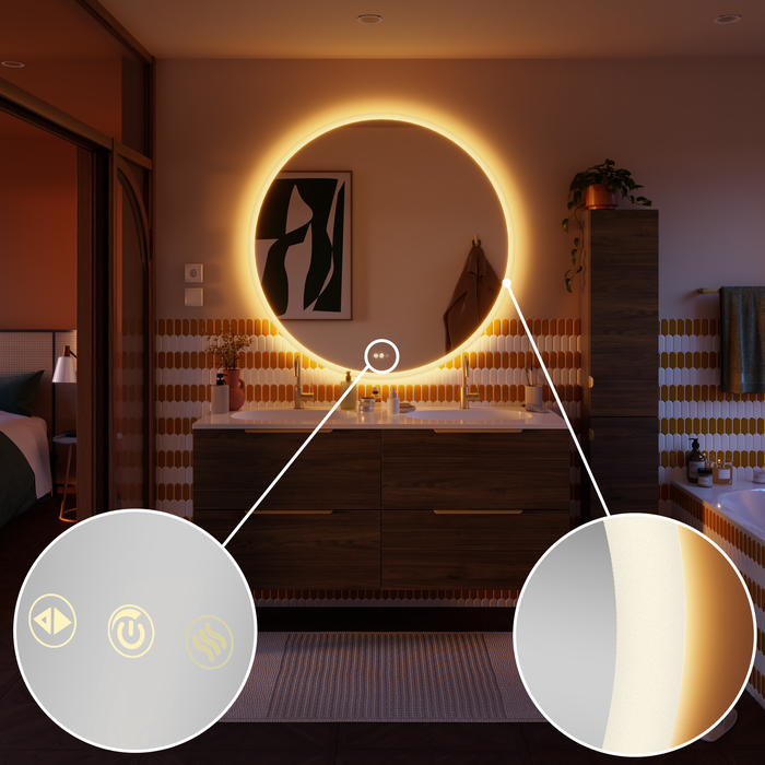 miroir lumineux neo line zoom bouton et lumière sensea