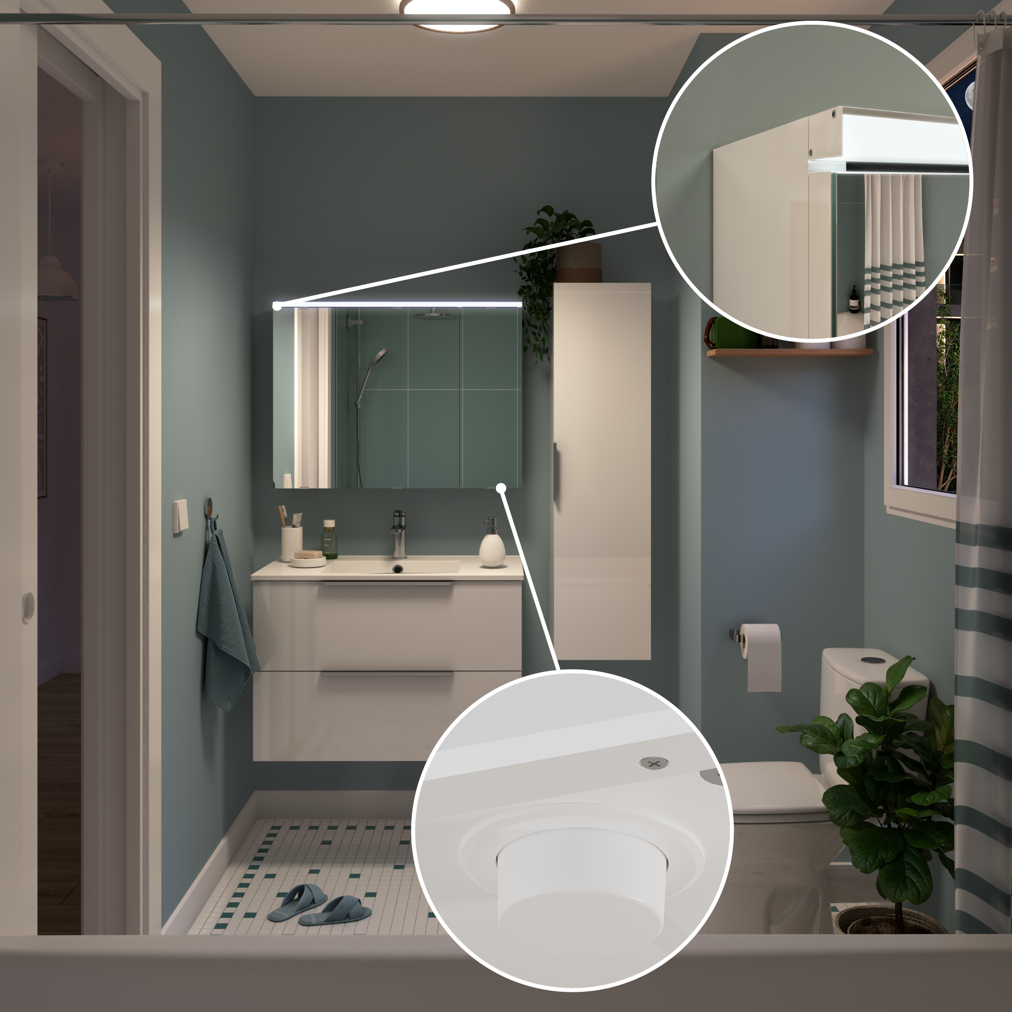 armoire de toilette essential zoom bouton et lumière - 4