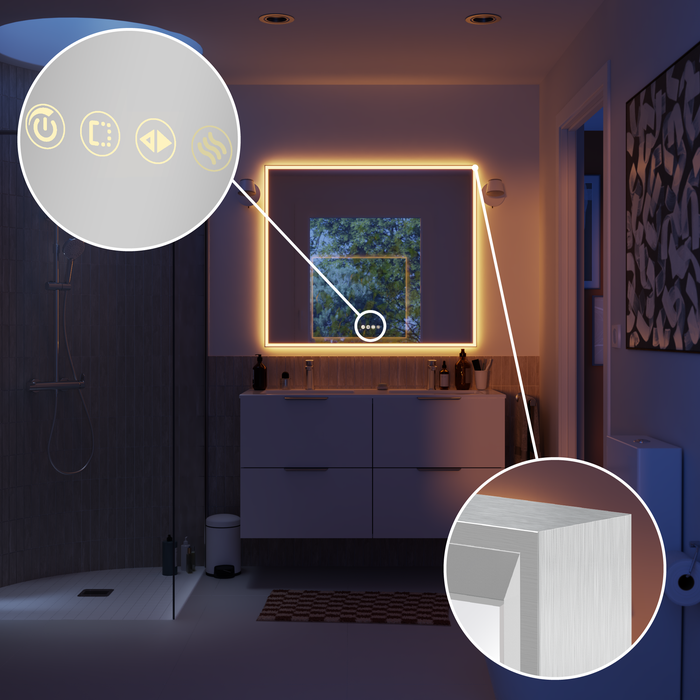 zoom boutons et lumière miroir led neo frame