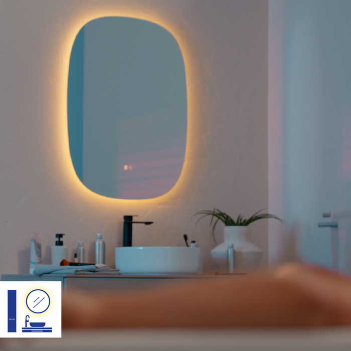 miroir lumineux modern sensea avec angle rond ambiance lumineuse 