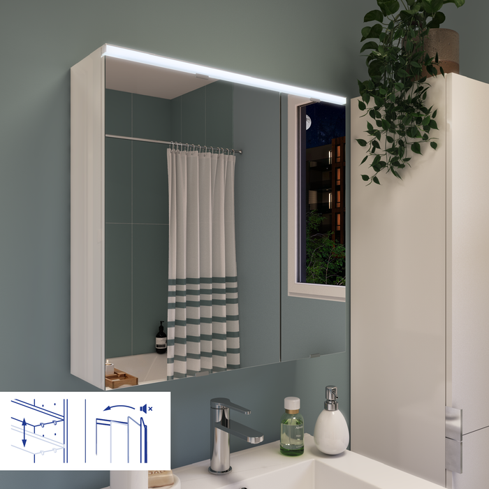 armoire de toilette lumineuse avec fermeture silencieuse