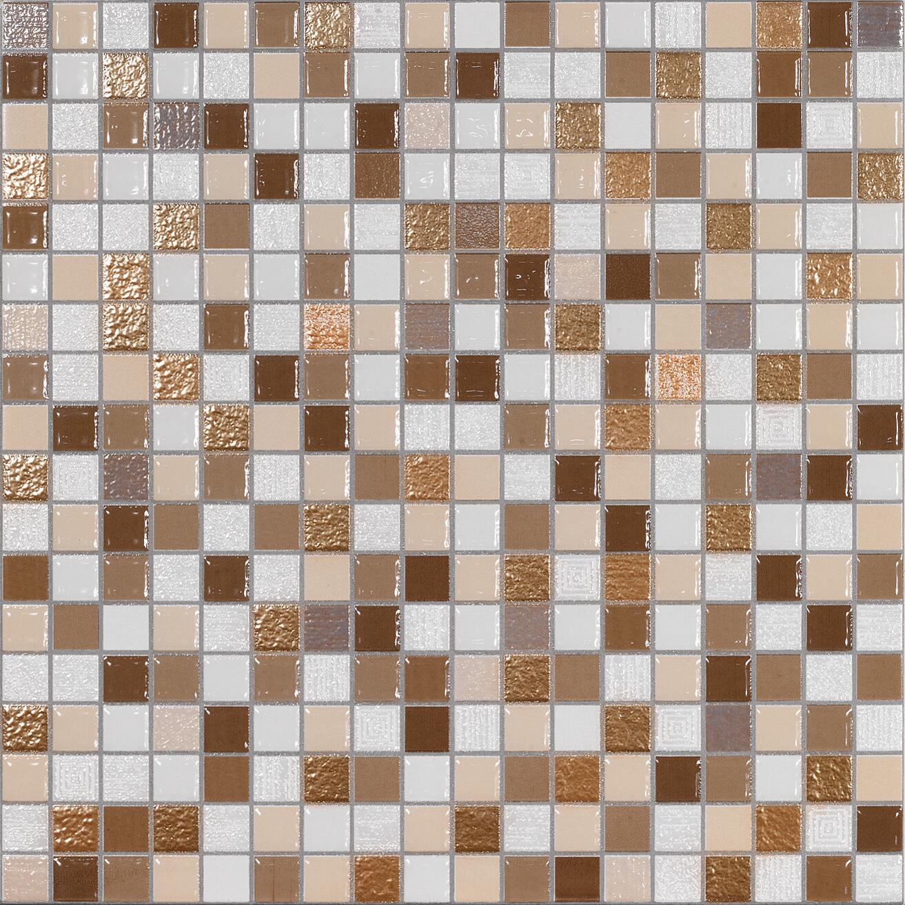 Azulejo cerámico efecto mosaico beige, blanco y marrón 30x30 cm c1