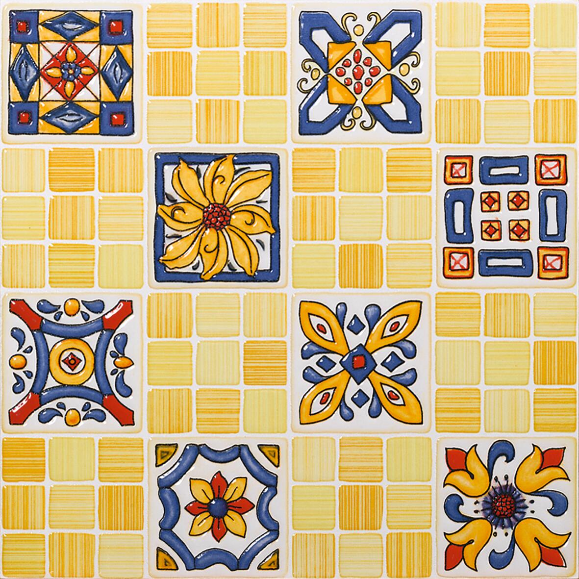 Azulejo cerámico efecto imitación mosaico azul y amarillo 30x30 cm c1