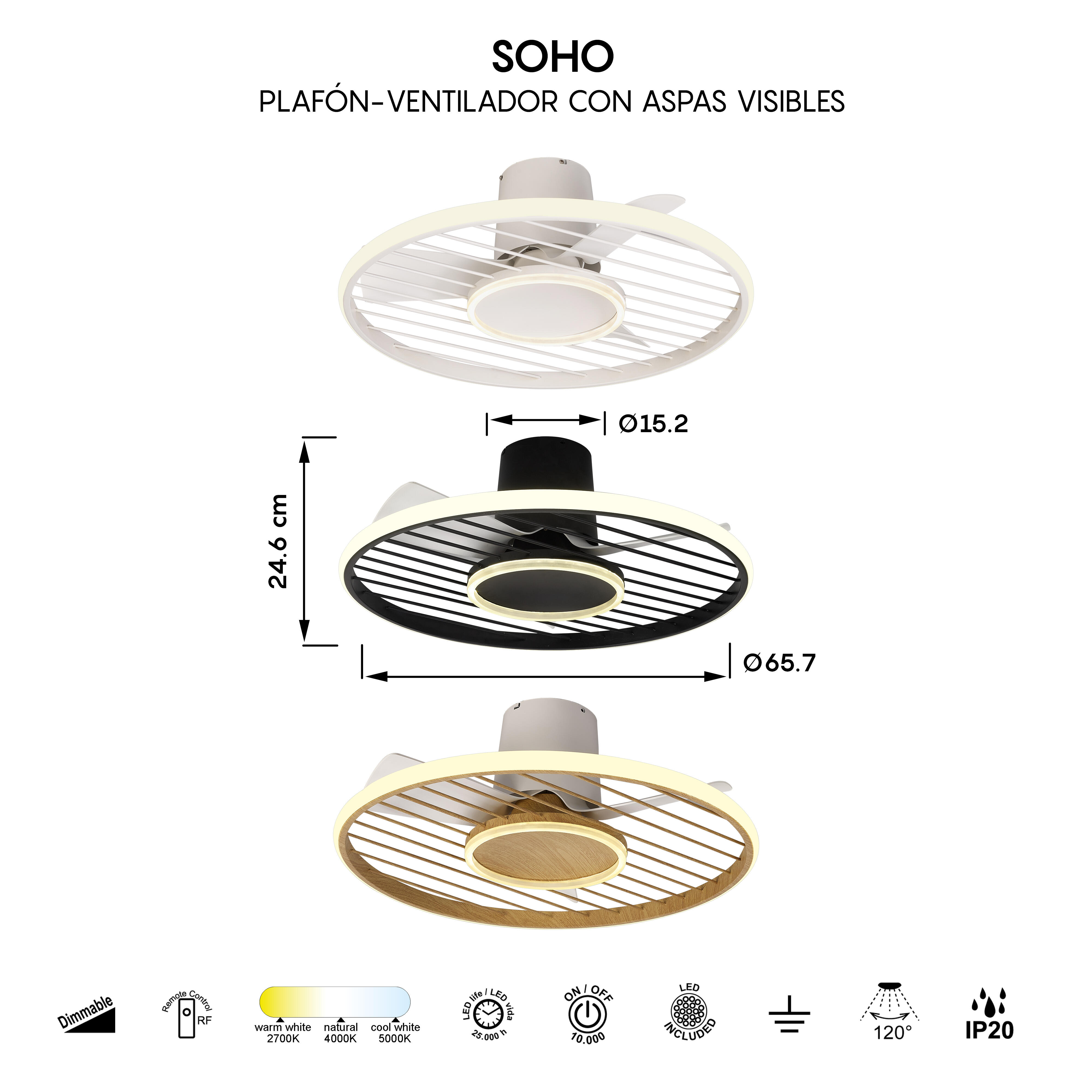 Ventilador de techo con luz sin aspas silencioso DC Mantra Soho blanco 66 cm - 5
