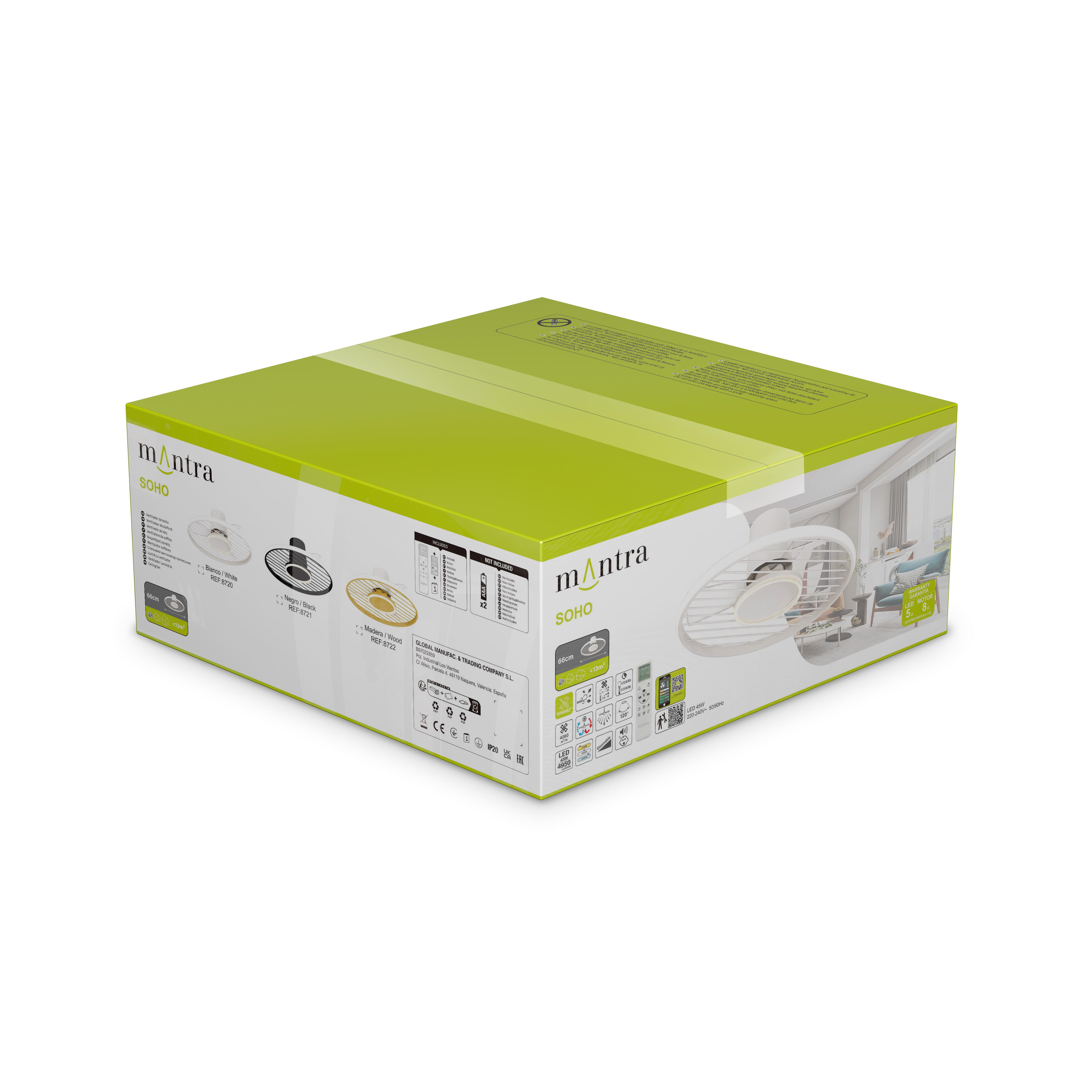 Ventilador de techo con luz sin aspas silencioso DC Mantra Soho blanco 66 cm - 10