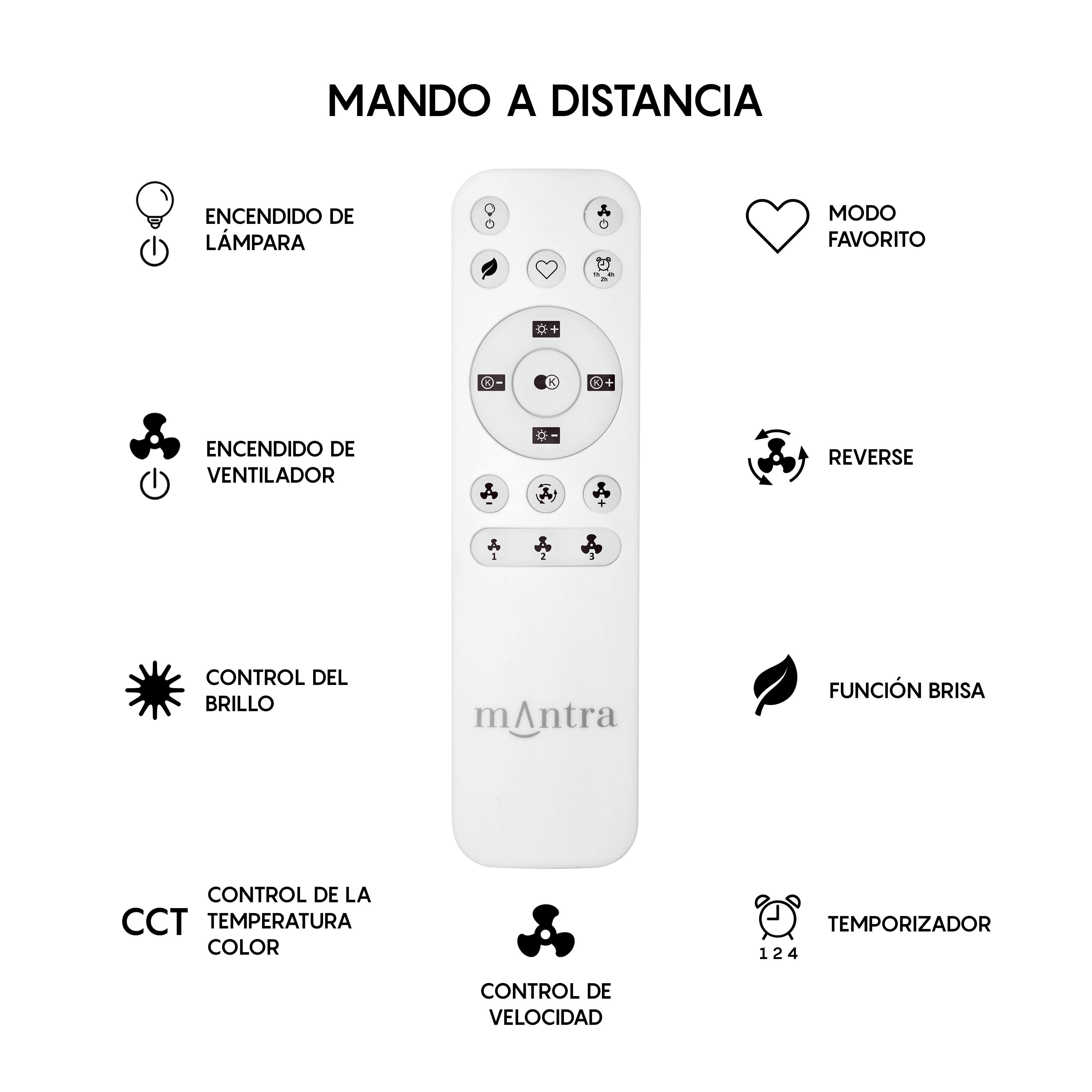 Ventilador de techo con luz silencioso DC 28W con mando ø106 cm Mistral MANTRA marrón y blanco luz CCT 3 aspas retráctiles tipo lámpara| 6 velocidades| modo verano/invierno| brisa| recomendado de 13 a 20m² - 7