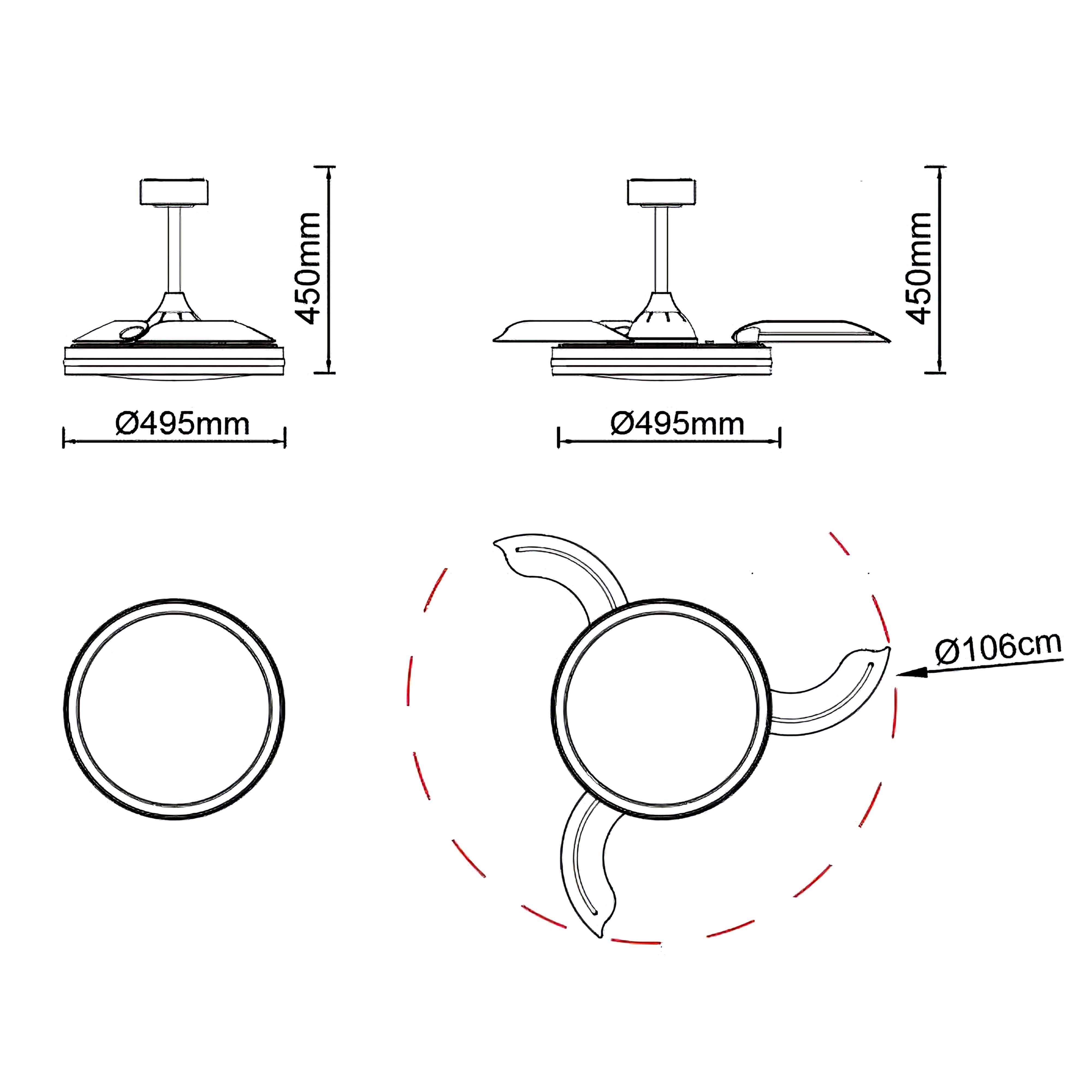 Ventilador de techo con luz silencioso DC 30W con mando ø106 cm Rafaga MANTRA blanco luz CCT 3 aspas retráctiles tipo lámpara| 6 velocidades| modo verano/invierno| recomendado de 13 a 20m² - 8