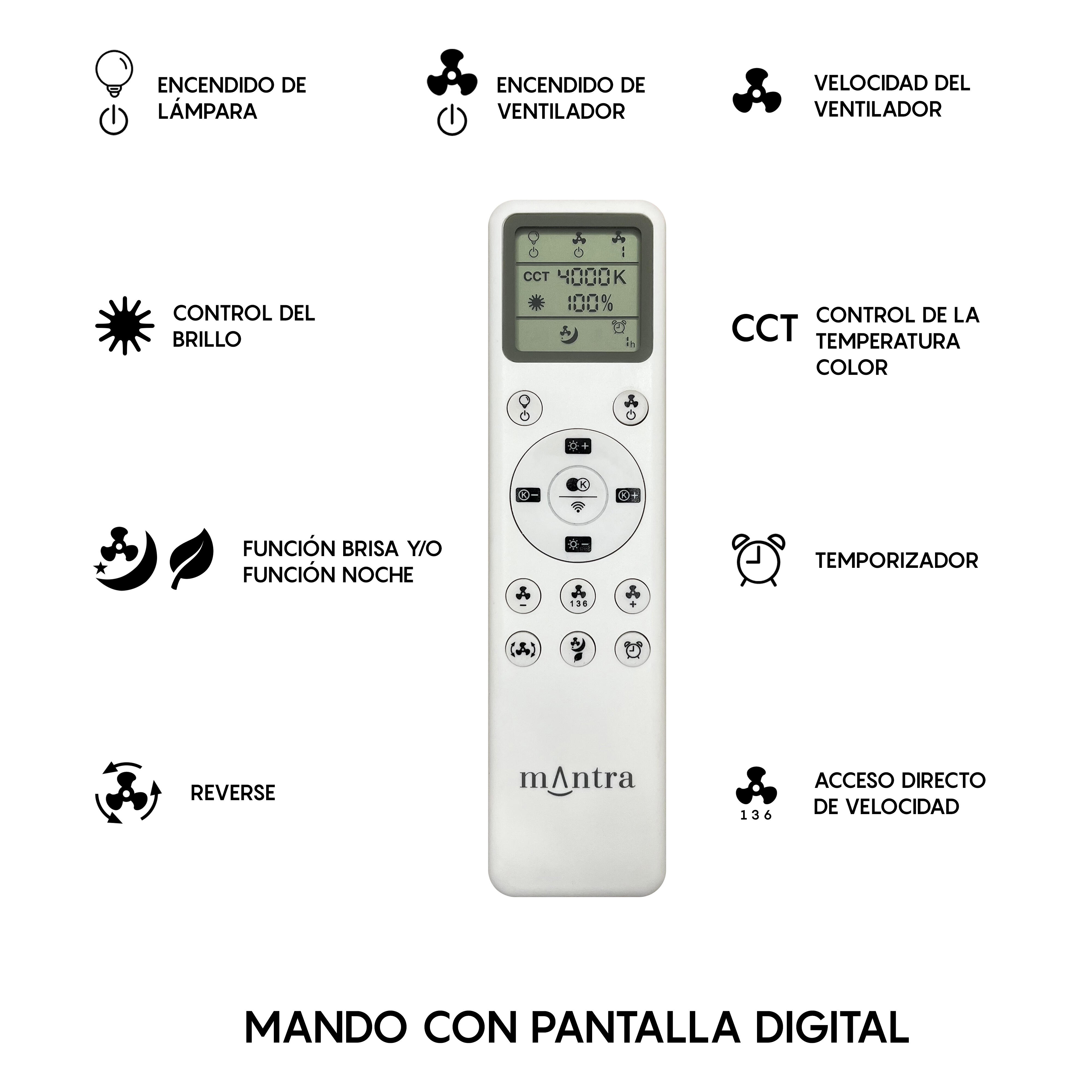Ventilador de techo con luz silencioso DC 24W con mando ø79 cm Flower MANTRA marrón y blanco luz CCT 6 aspas retráctiles tipo lámpara| 6 velocidades| modo verano/invierno| brisa| recomendado para <13m² - 13
