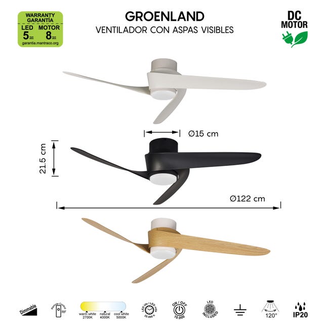 Ventilador de techo con luz silencioso DC con mando MANTRA Groenland marrón ø122 cm invierno/verano color luz regulable - 8