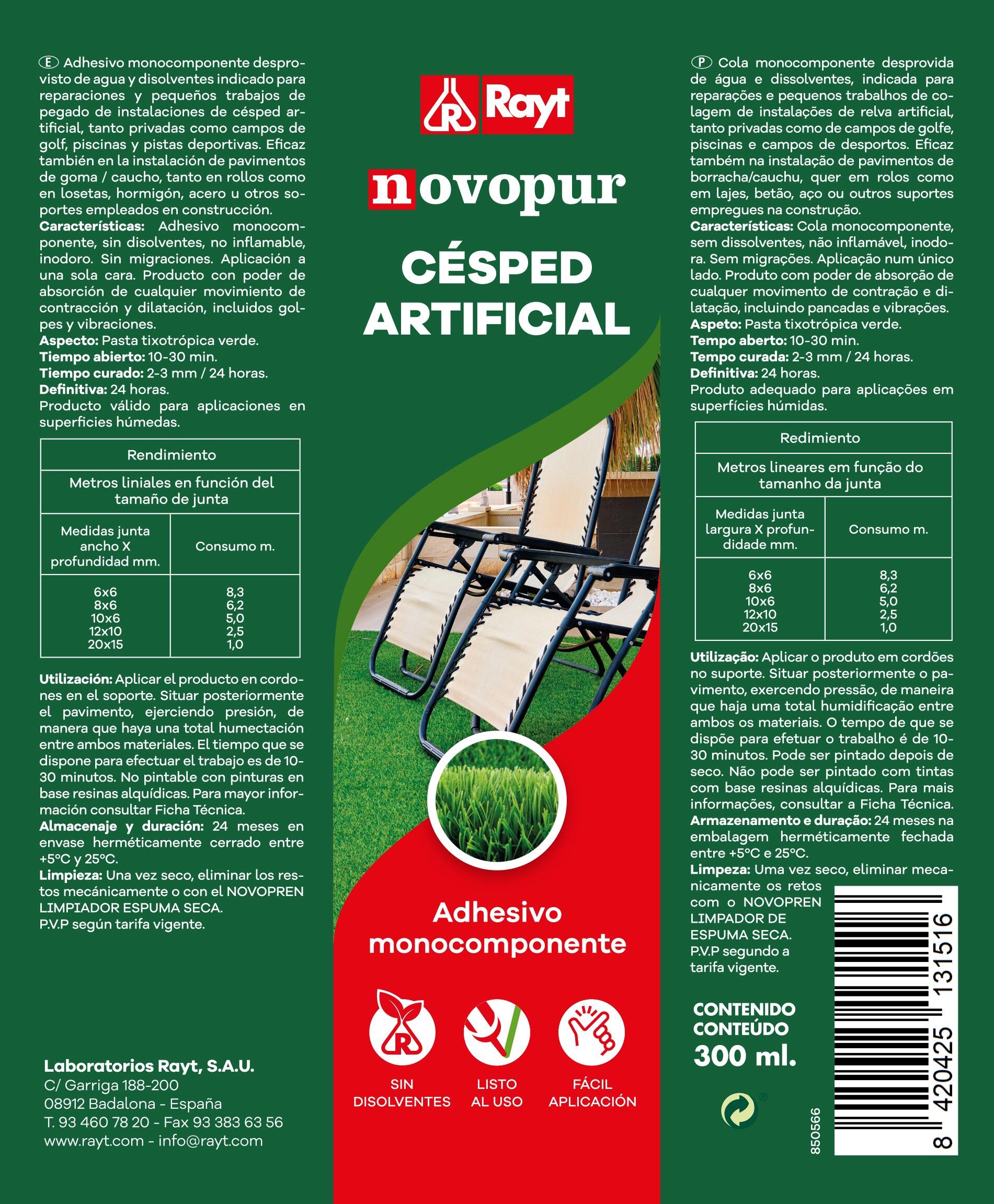 Cola relva artificial NOVOPUR CARTUCHO 290ML - 6