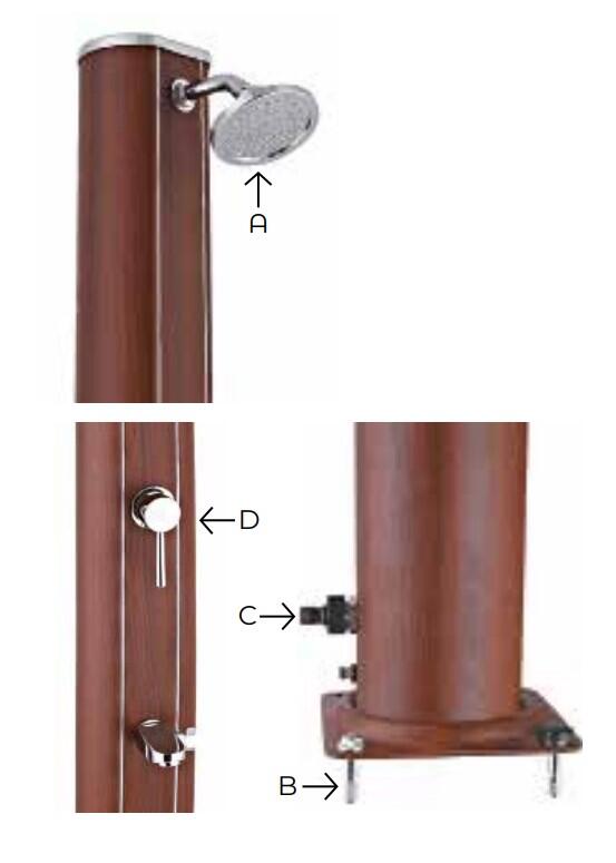 Doccia per piscina solare GRE tonda 32 L, marrone H 210 cm - 11