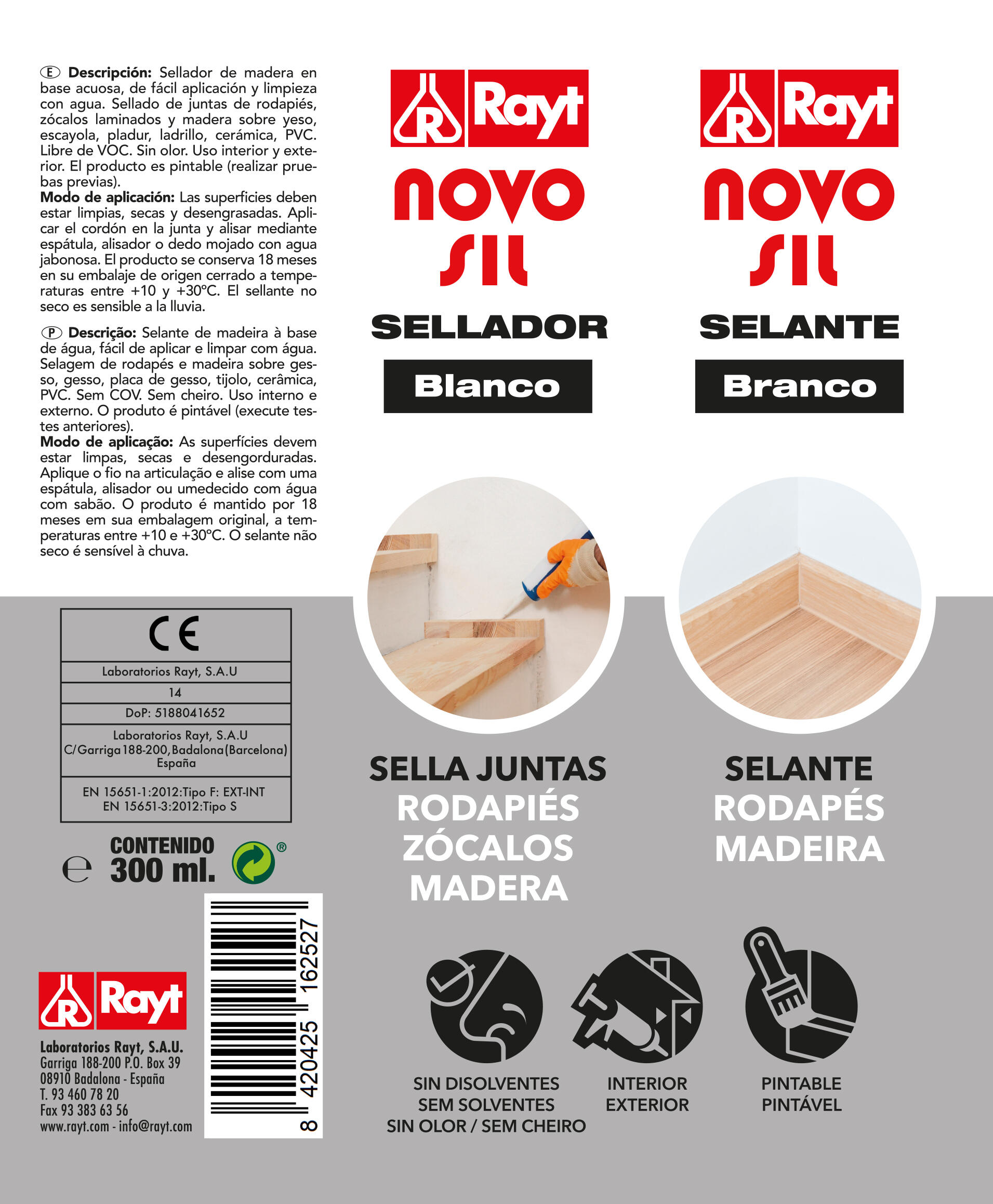 Selante para rodapés Novosil rodapés branco 300 ml - 5