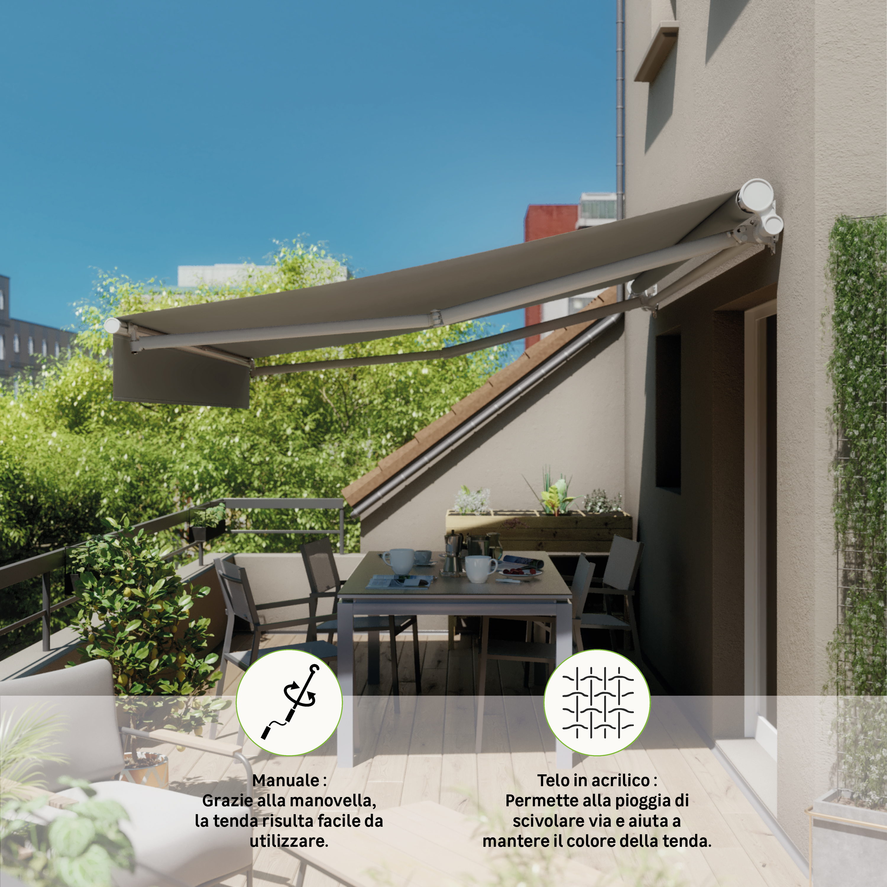 Tenda da sole a bracci estensibili per terrazza, L 2.95 x 2 m, in poliestere, NATERIAL Calima - 11