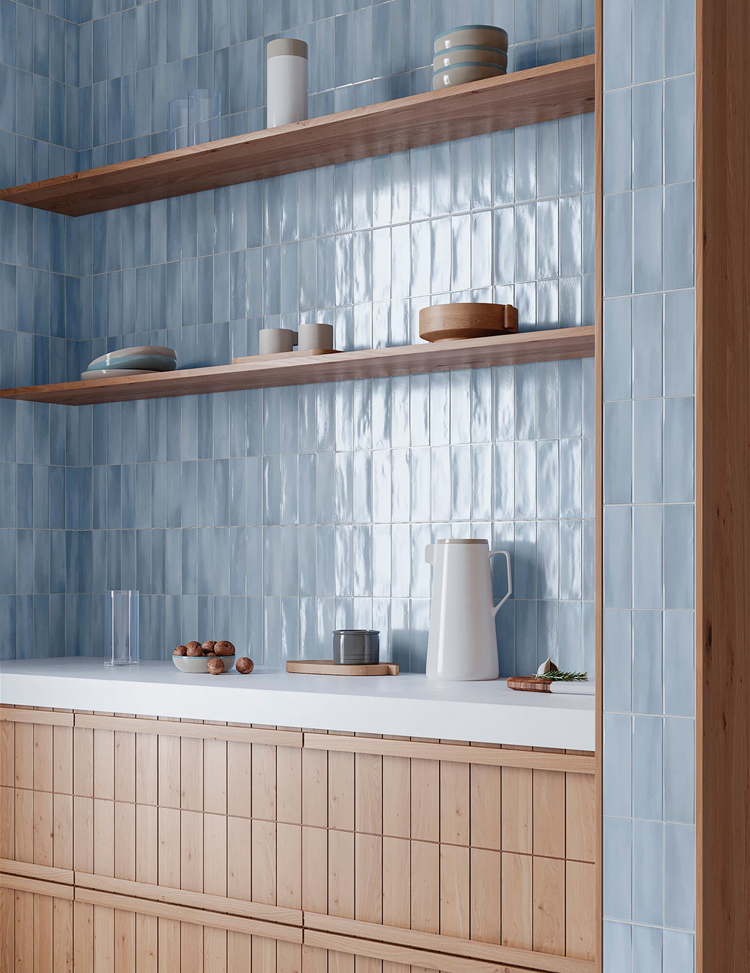 Azulejo porcelánico deco allure efecto zellige azul 32x62.5 cm