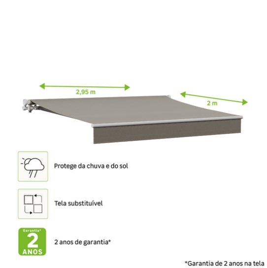 Toldo manual sem caixa branco 2.95x2 m liso taupe cinza Naterial Calima - 3