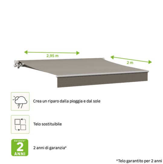 Tenda da sole a bracci estensibili per terrazza, L 2.95 x 2 m, in poliestere, NATERIAL Calima - 10