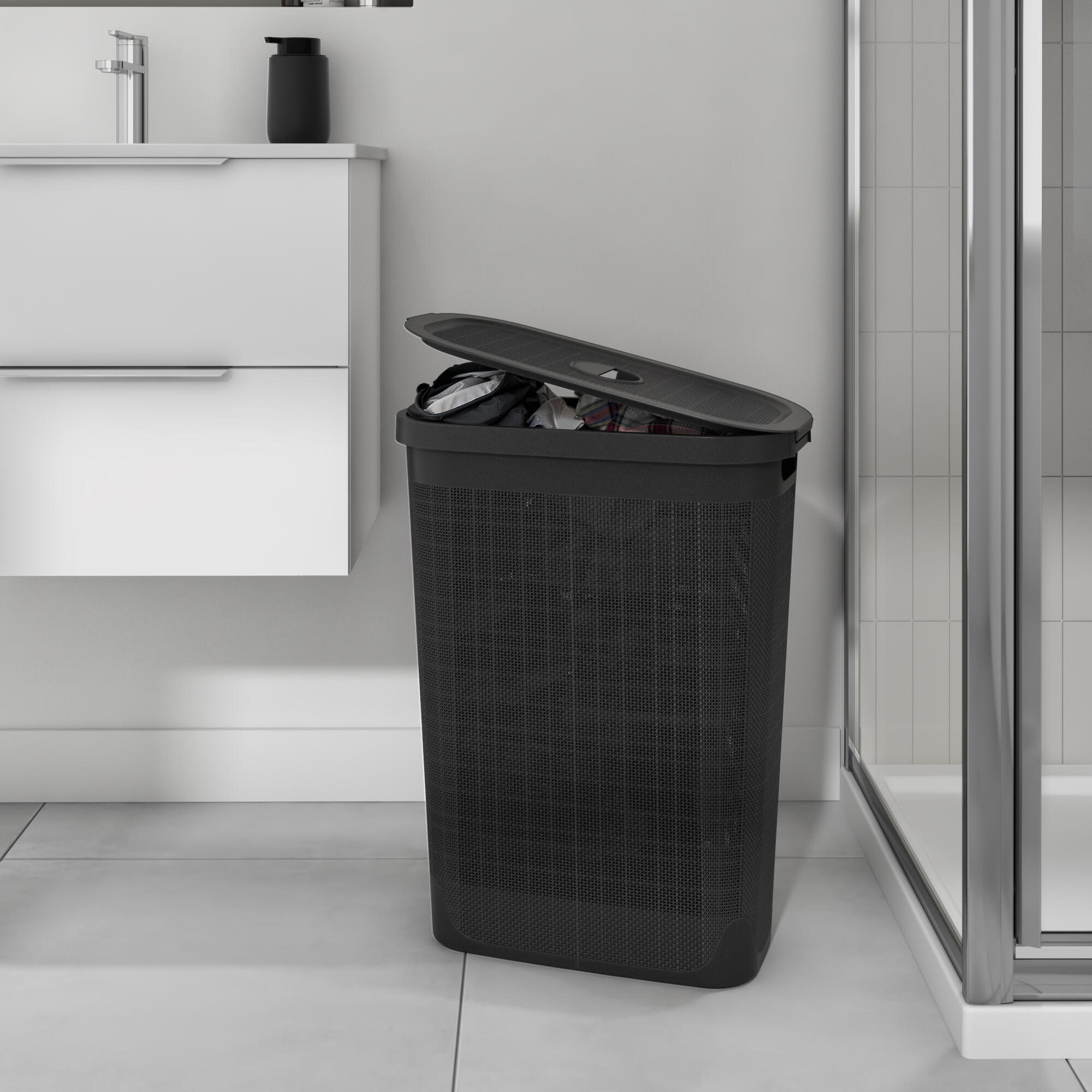 Cesto roupa 40 lt slim preto Sensea Linen - 4