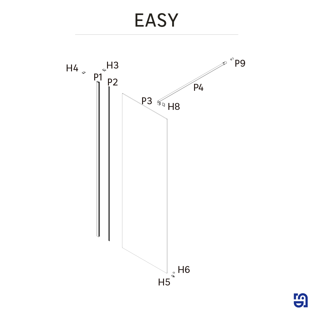 Painel de duche fixo 90x195 cm transparente e cromado Easy - 5