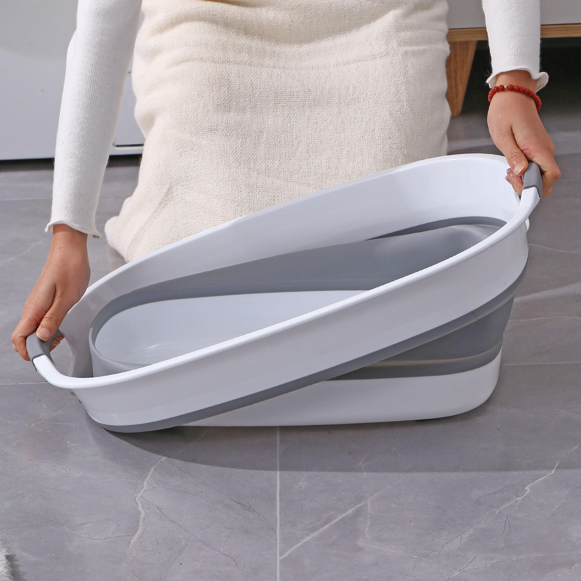 Cesto para roupa 61x44,5x23 cm branco e cinzento Flex - 4