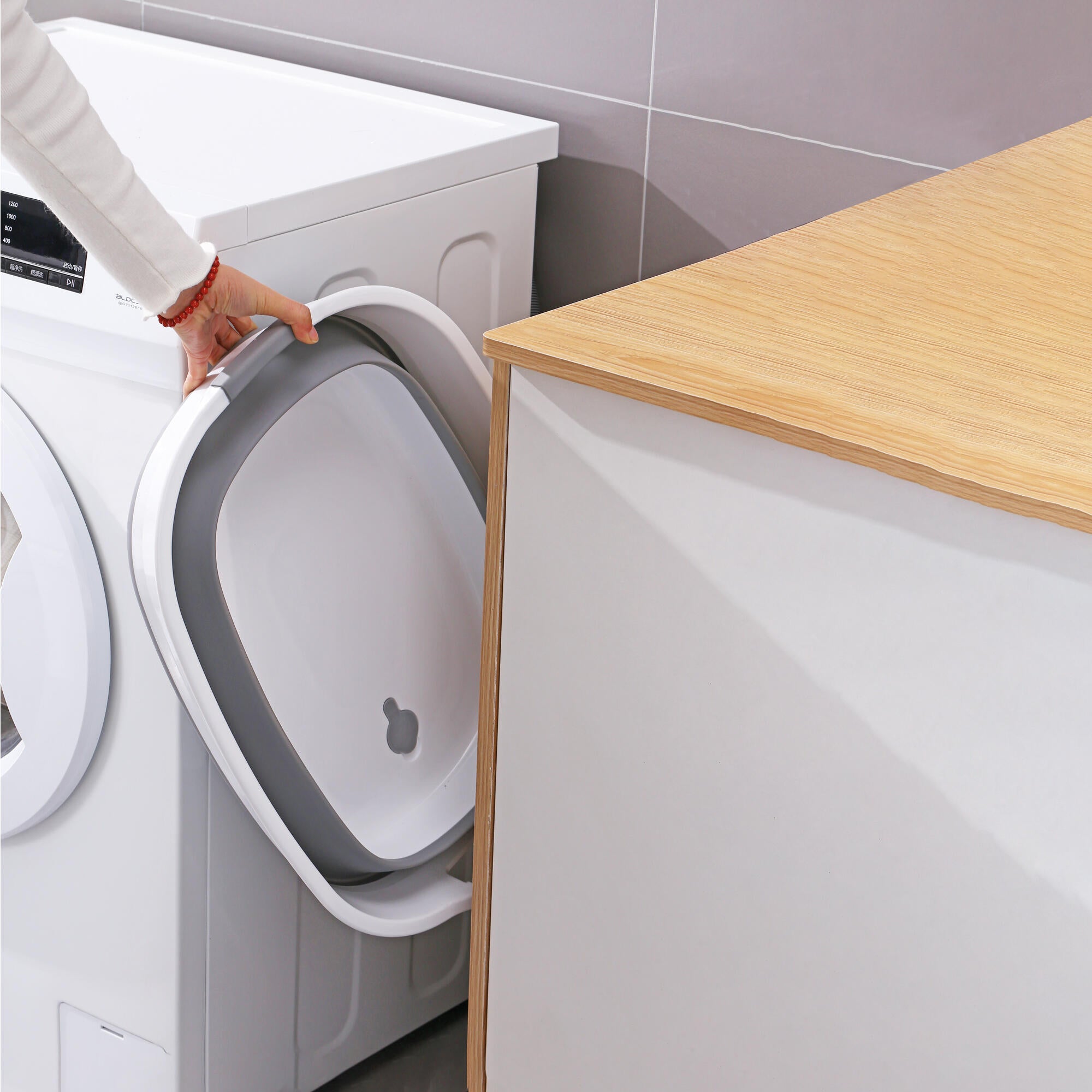 Cesto para roupa 61x44,5x23 cm branco e cinzento Flex - 3