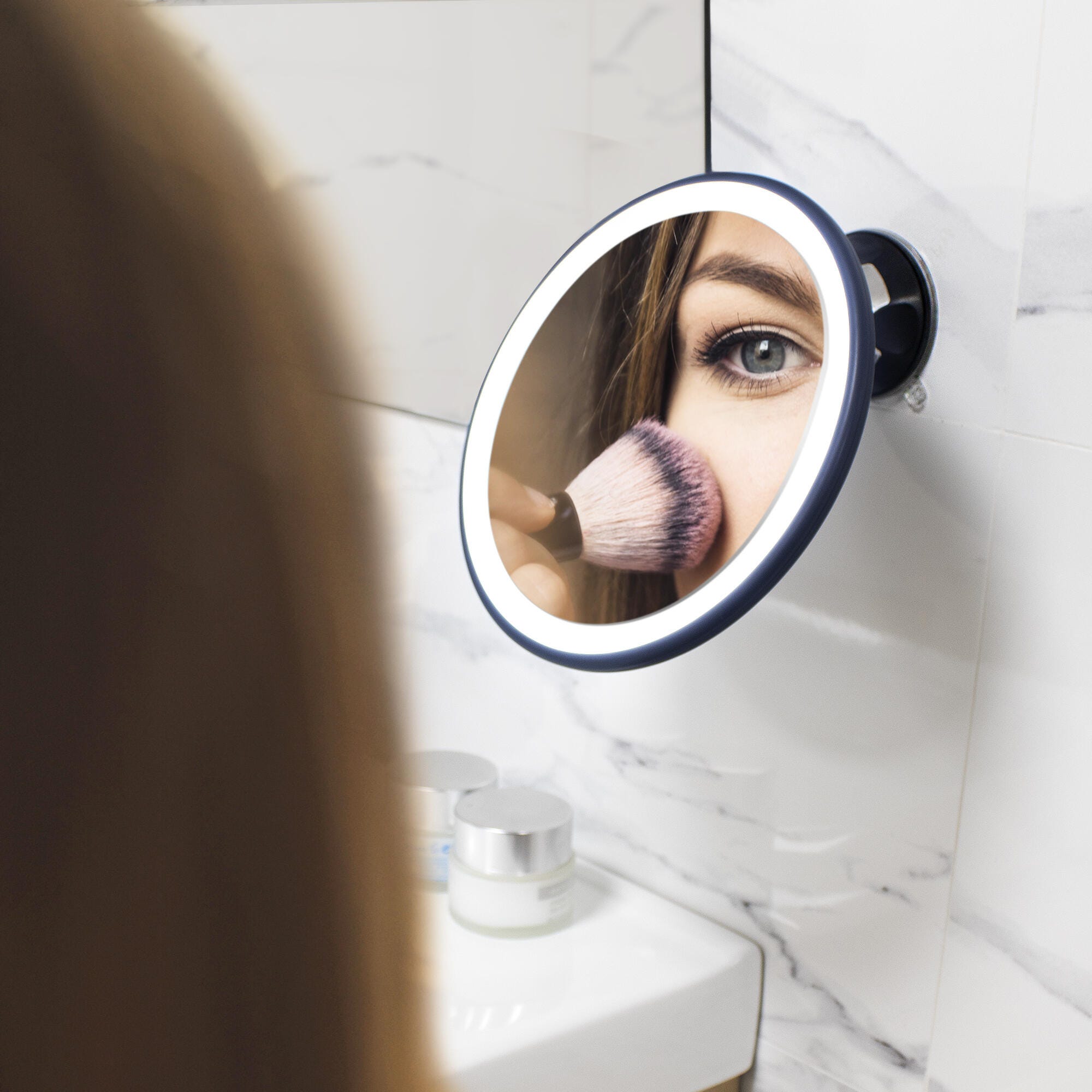 Espejo cosmético de aumento con luz x7 negro Leroy Merlin