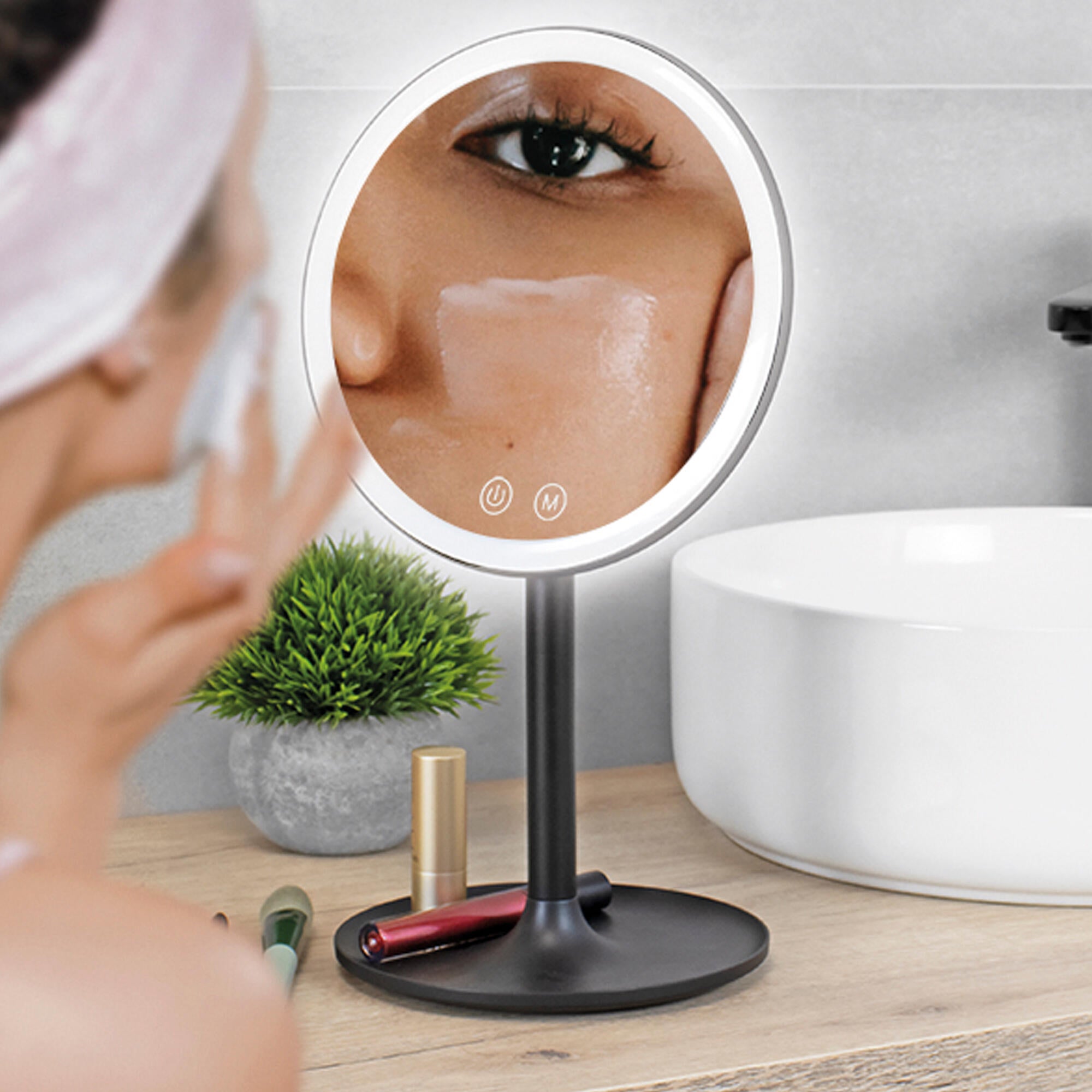 Espelho de aumento x5 de pousar e iluminação led preto mate - 2