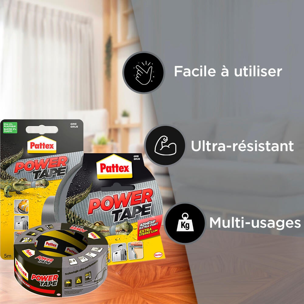 Ruban adhésif de PATTEX Power tape, face unique L.25 m x l.51 mm gris - 4