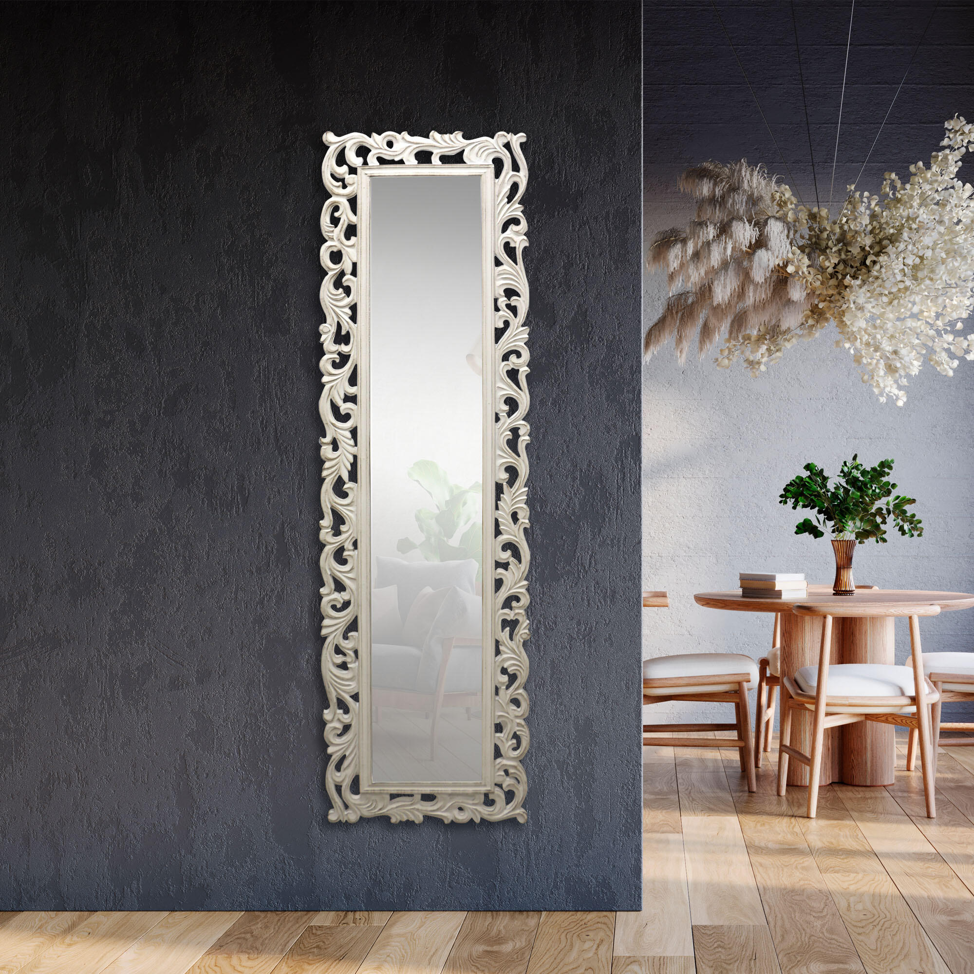 Espejo enmarcado rectangular espejo decorativo blanco 40 x150 cm