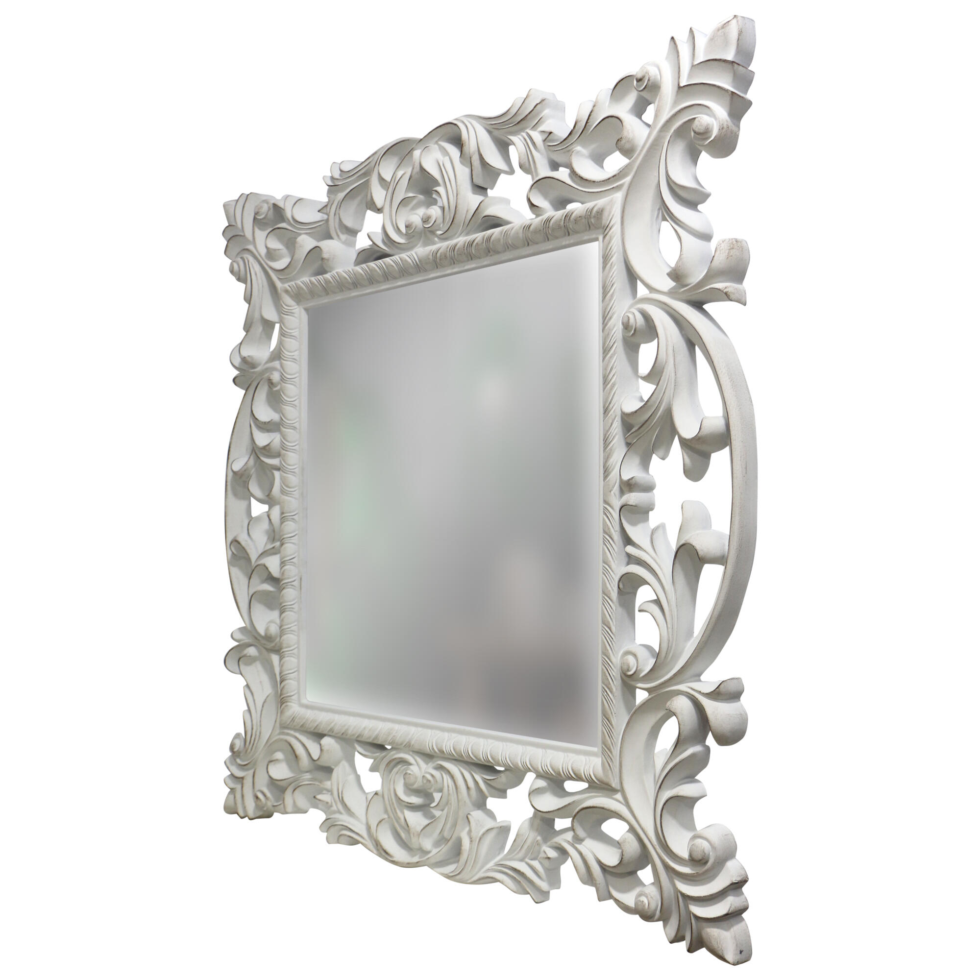 Espejo enmarcado de pared cuadrado resina blanco mate de 98x98 cm. apto para baños.