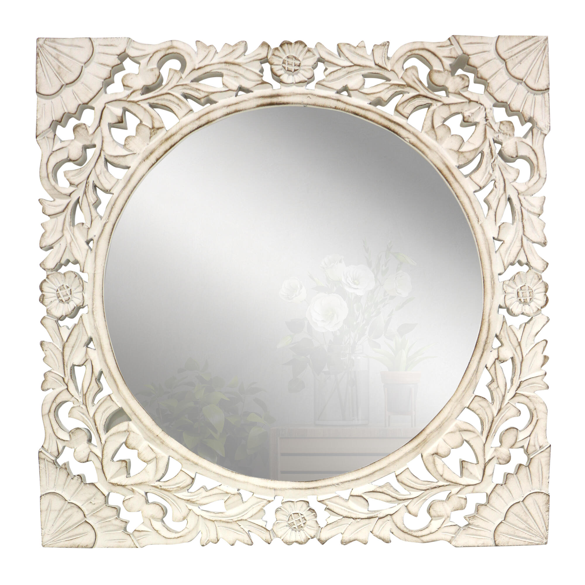 Espejo enmarcado de pared cuadrado espejo decorativo mdf blanco mate de 78 x 78 cm. apto para baños.