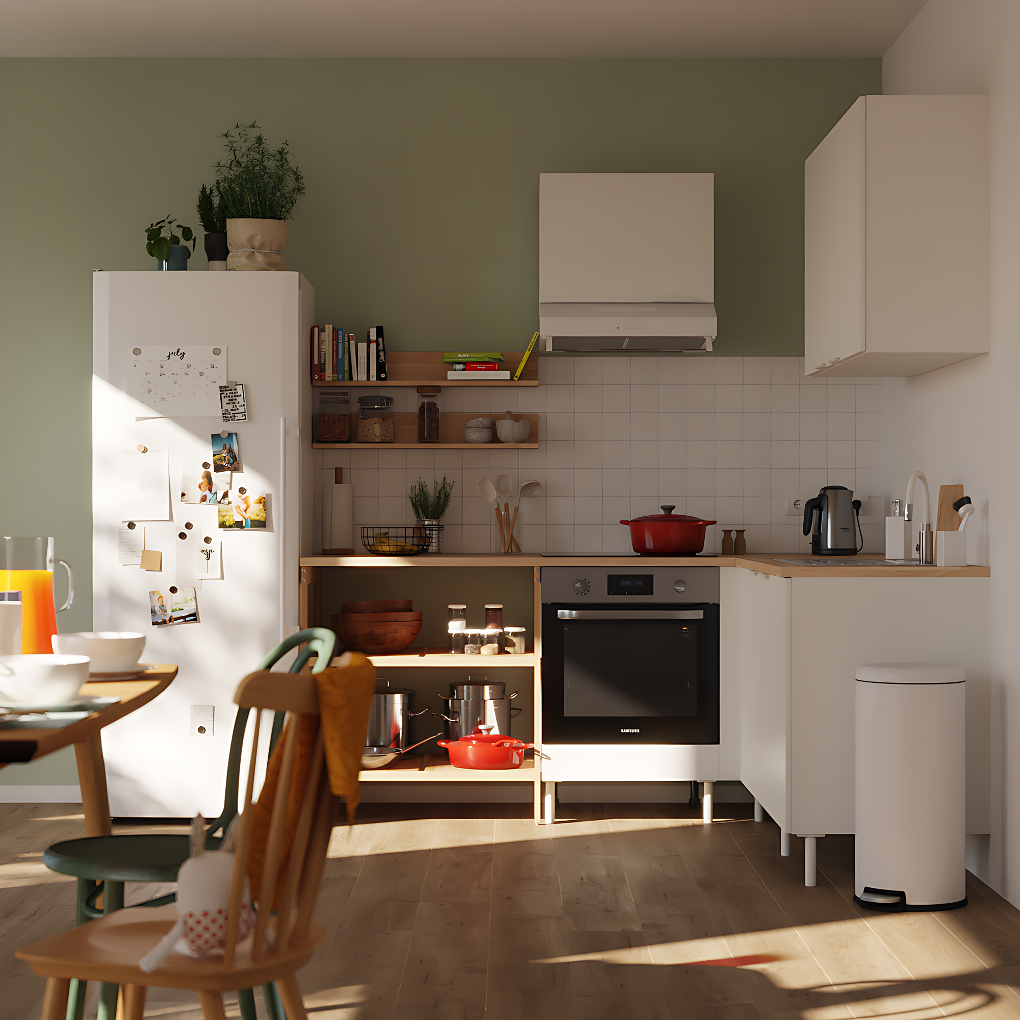 Cocina en kit en l eleki blanca 9 módulos l.205 x h.217 x p.186 cm