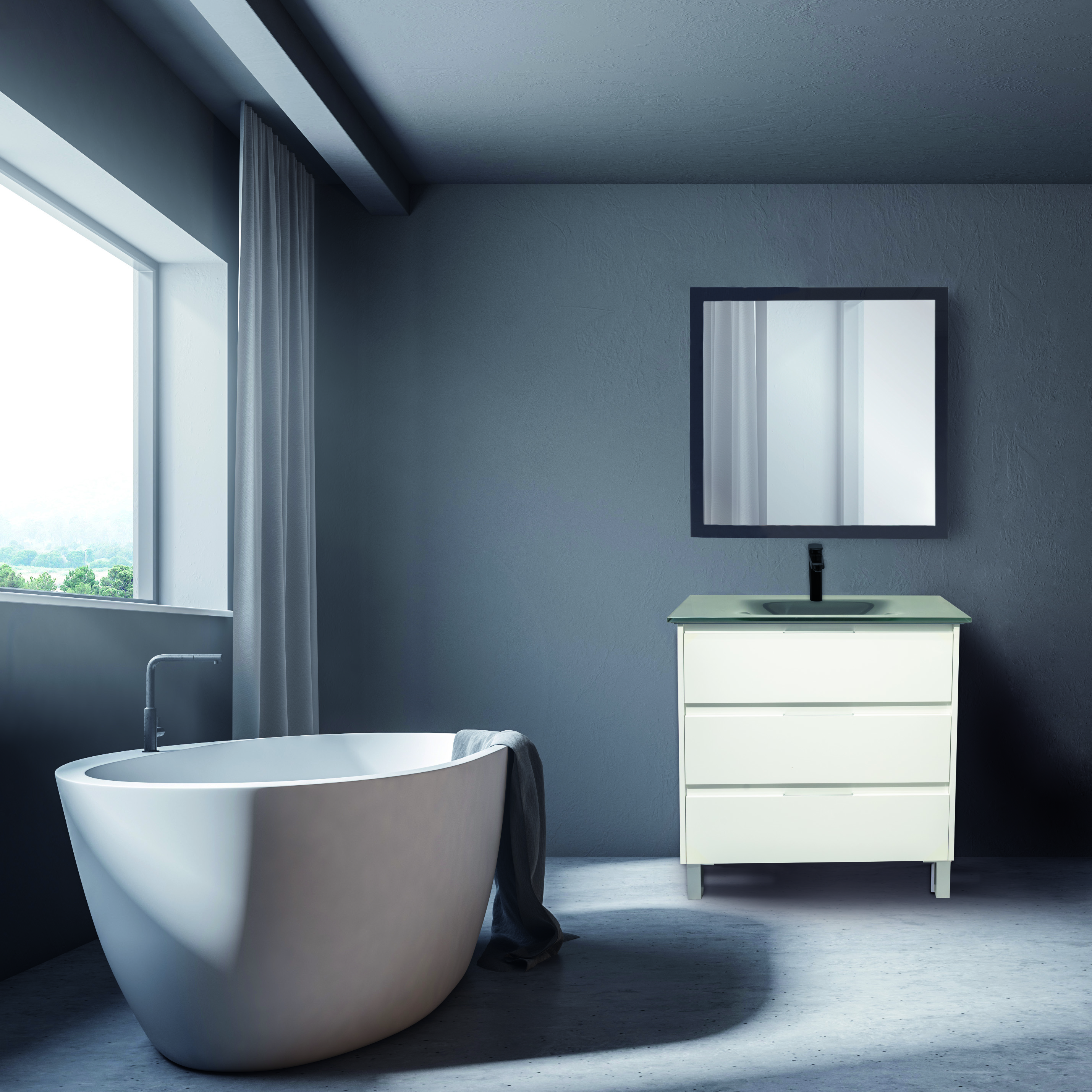 Mueble de baño con lavabo y espejo guano blanco 80x46 cm
