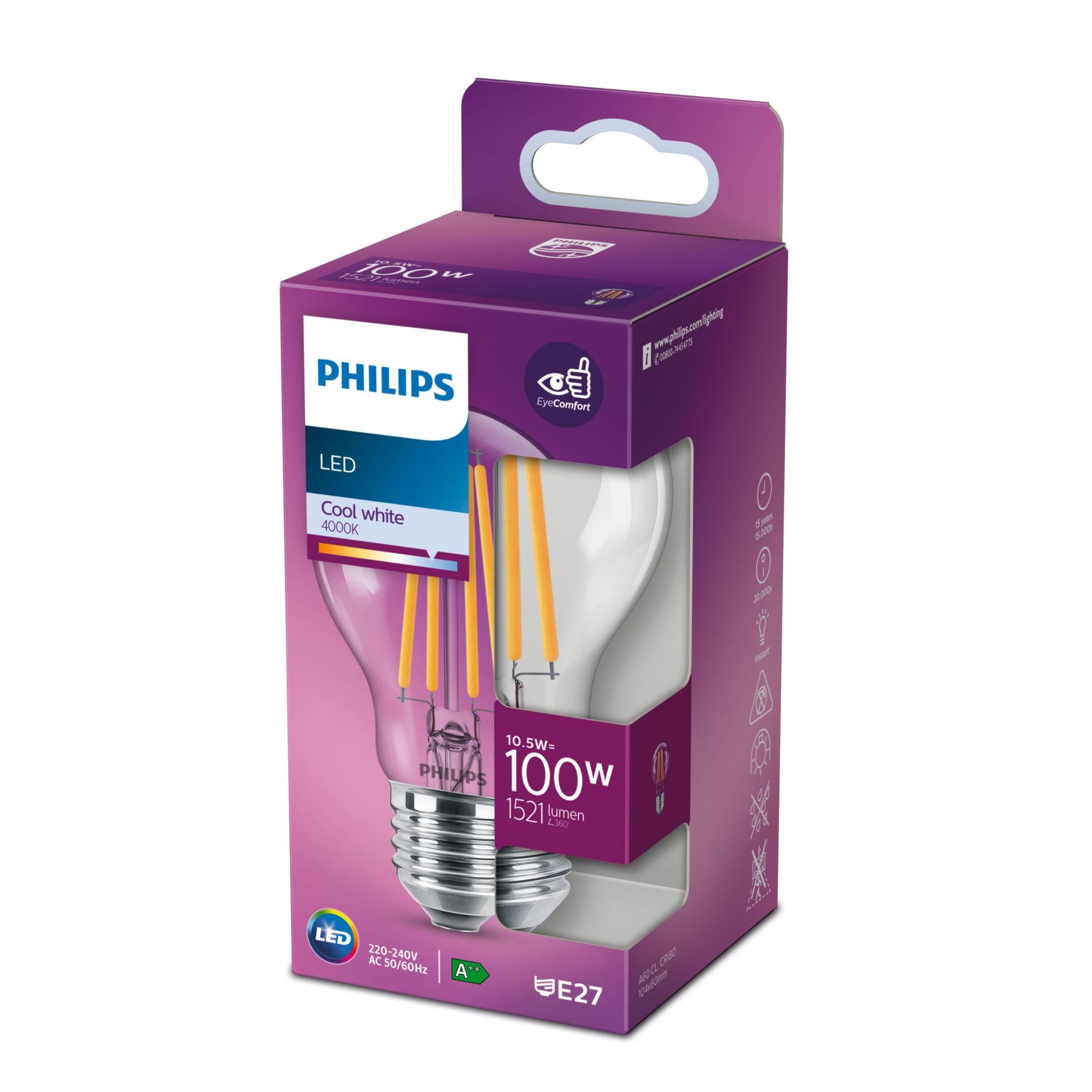 Lampada LED E27 8W Luce Naturale A60 1050 Lumen Vetro - Coop LED
