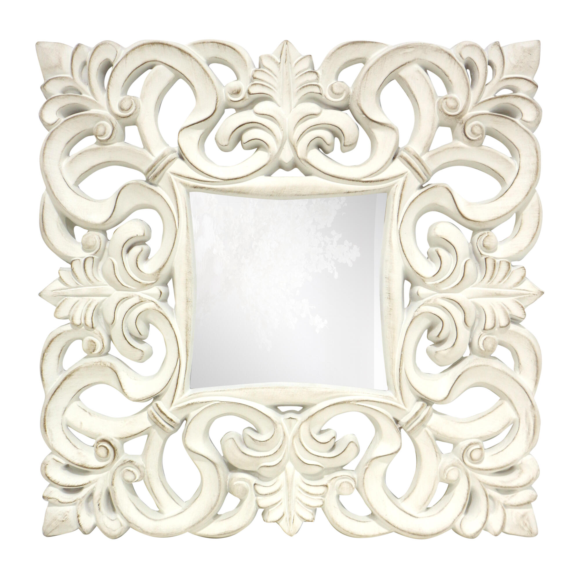 Espejo enmarcado de pared cuadrado espejo decorativo resina blanco mate de 78x78 cm. apto para baños.