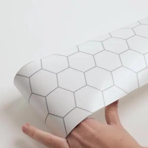 Cenefa adhesiva PVC lavable geométrico Hexágono blanco 300 cm x 3 m - 8