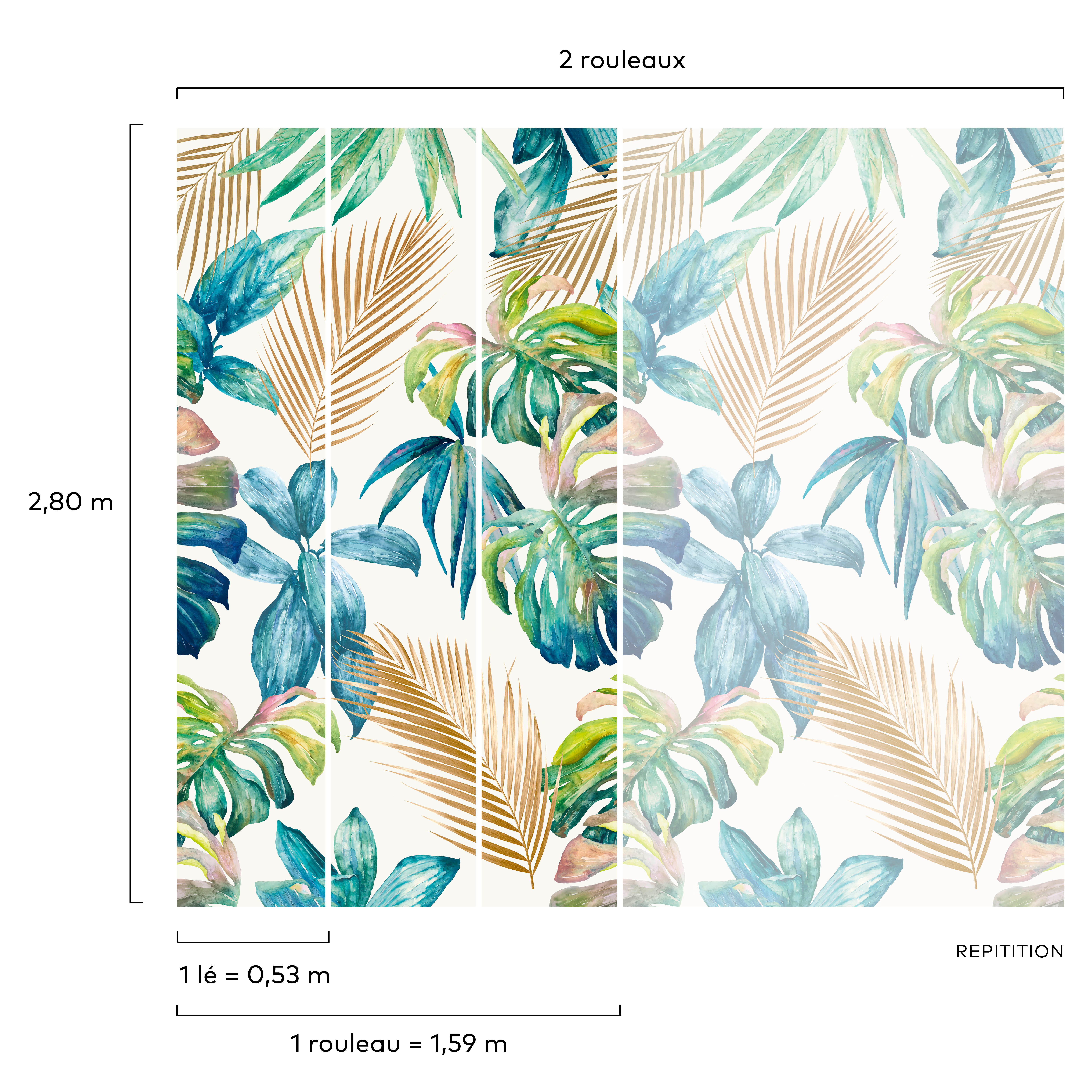 Papier peint panoramique Feuille Big wild palms multicolore l.159 x H.280 cm - 3