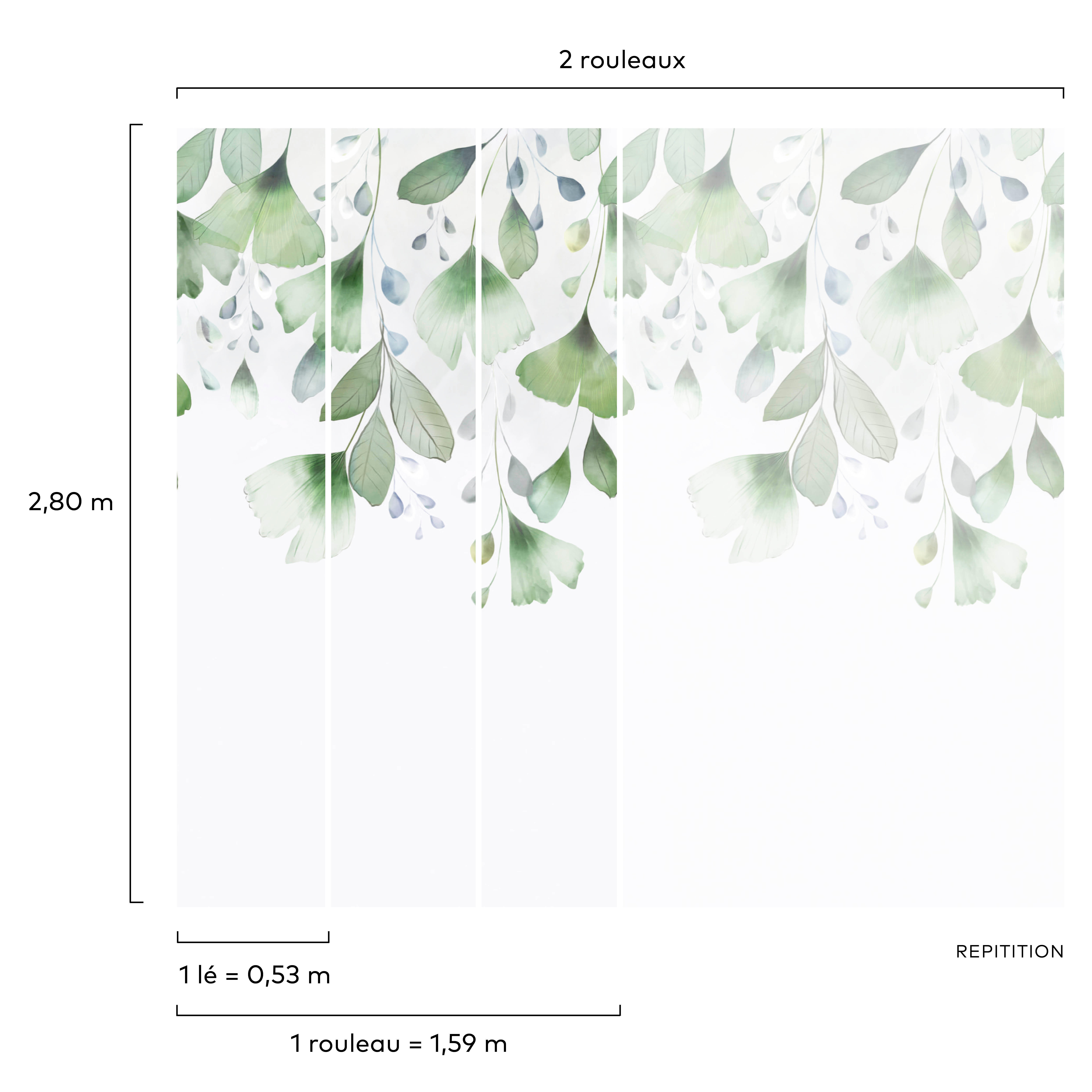 Papier peint panoramique Feuille Bilboa ginko vert l.159 x H.280 cm - 4