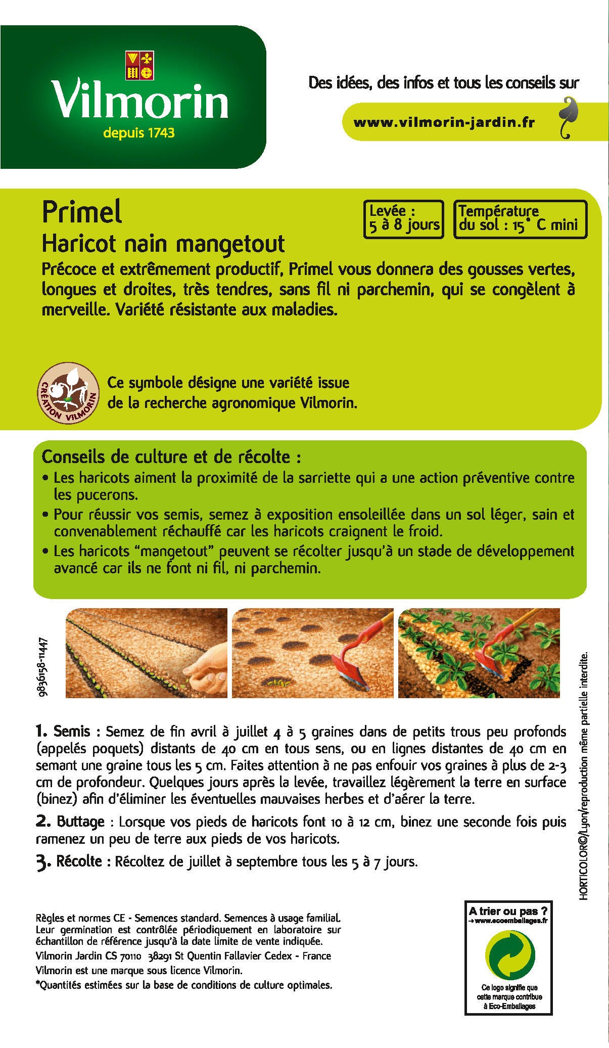 Haricot primel VILMORIN 200 g - 2