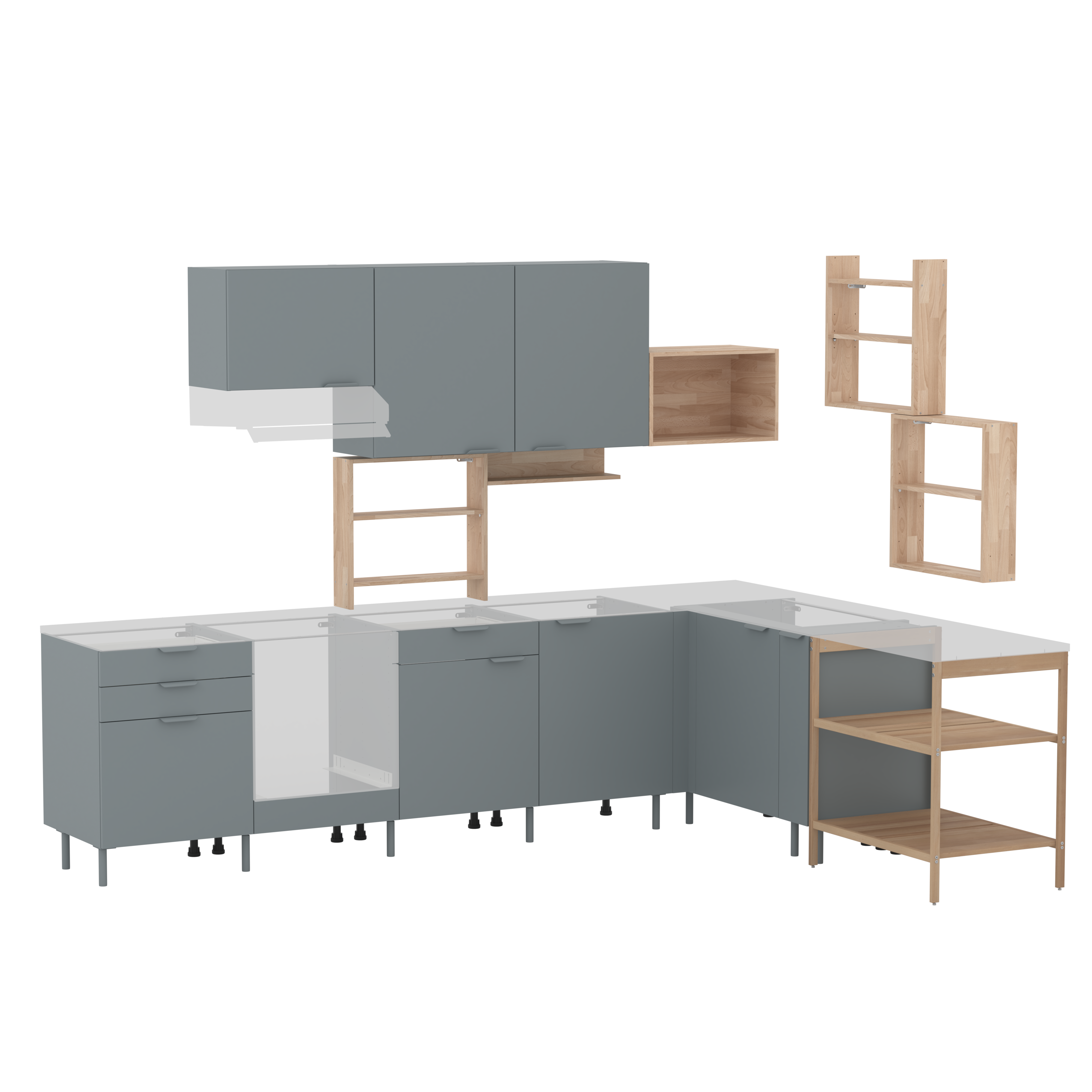 Cucina in kit DELINIA Eleki con angolo, grigio opaco B/T 4C 305+226cm - 2