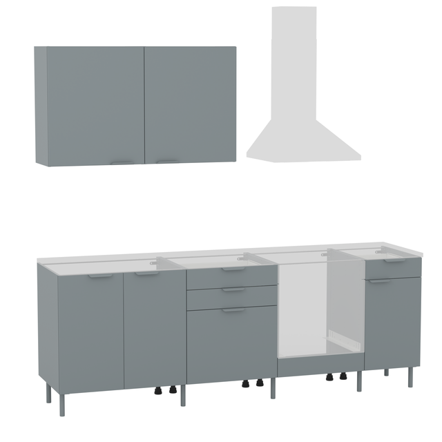 Cuisine en kit Eleki gris 6 meubles, l.240 x H.217 x P.58 cm