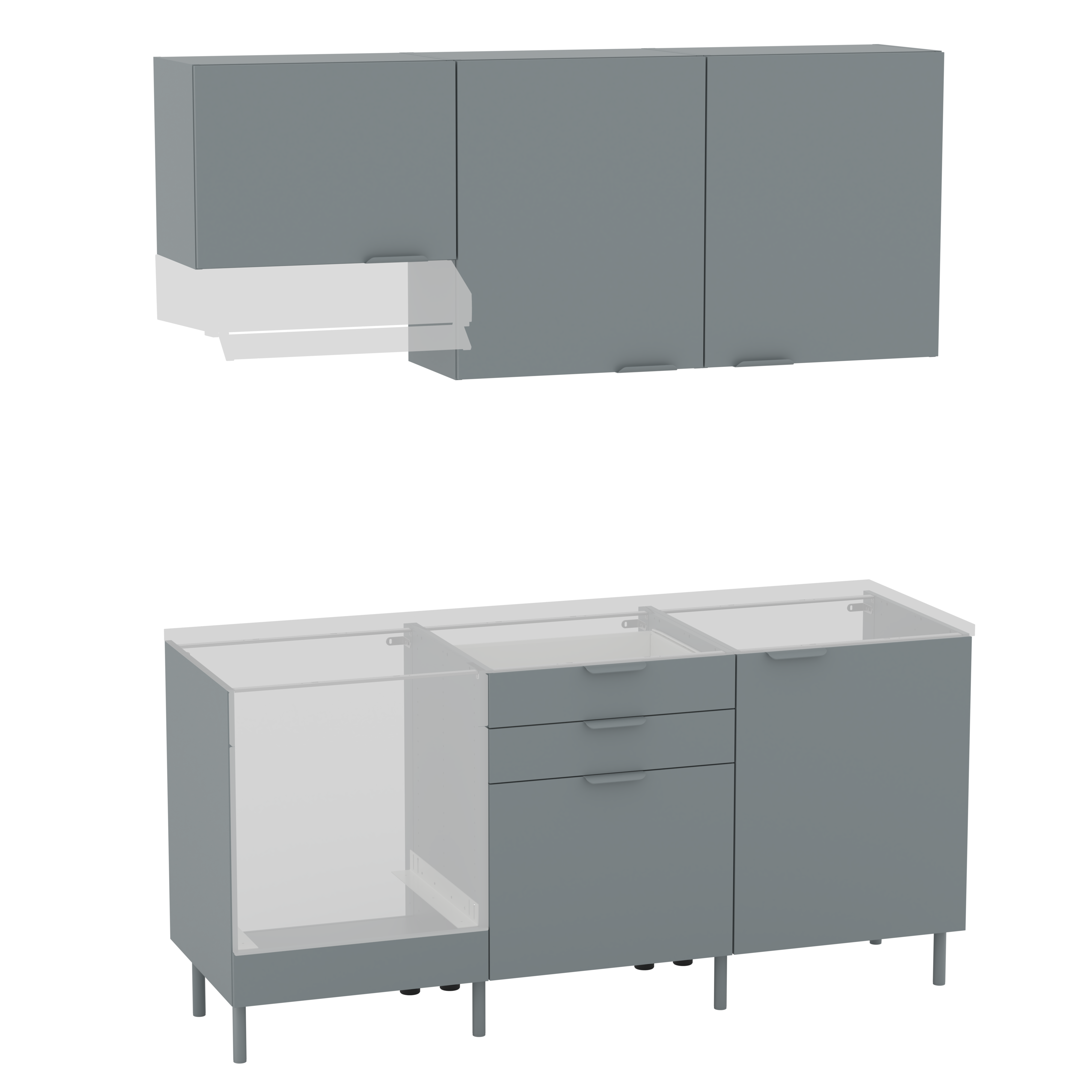 Cozinha móveis inferior e superior Delinia Eleki cinzento 1,8m 4 portas 3 gavetas - 2