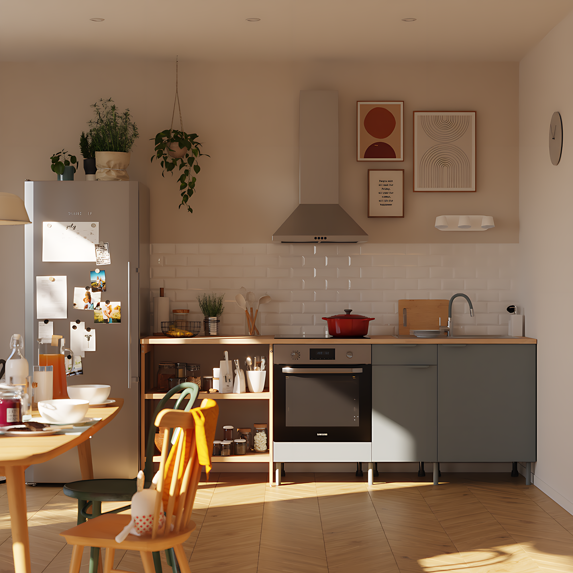 Cocina en kit eleki gris 3 módulos 3 bajos + isla l.240 x h.87 x p.58 cm