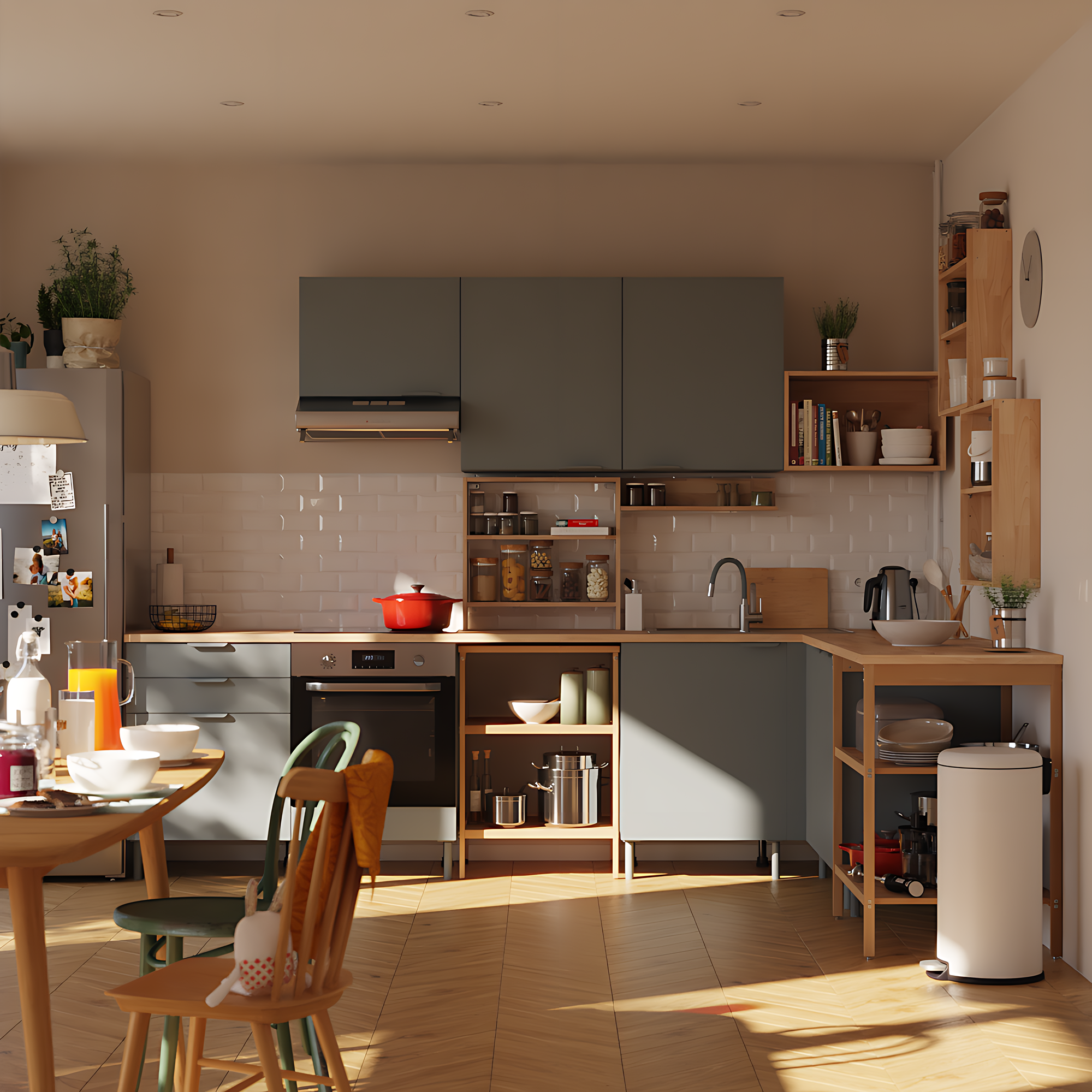 Cocina en kit en l eleki gris 15 módulos l.305 x h.217 x p.226 cm