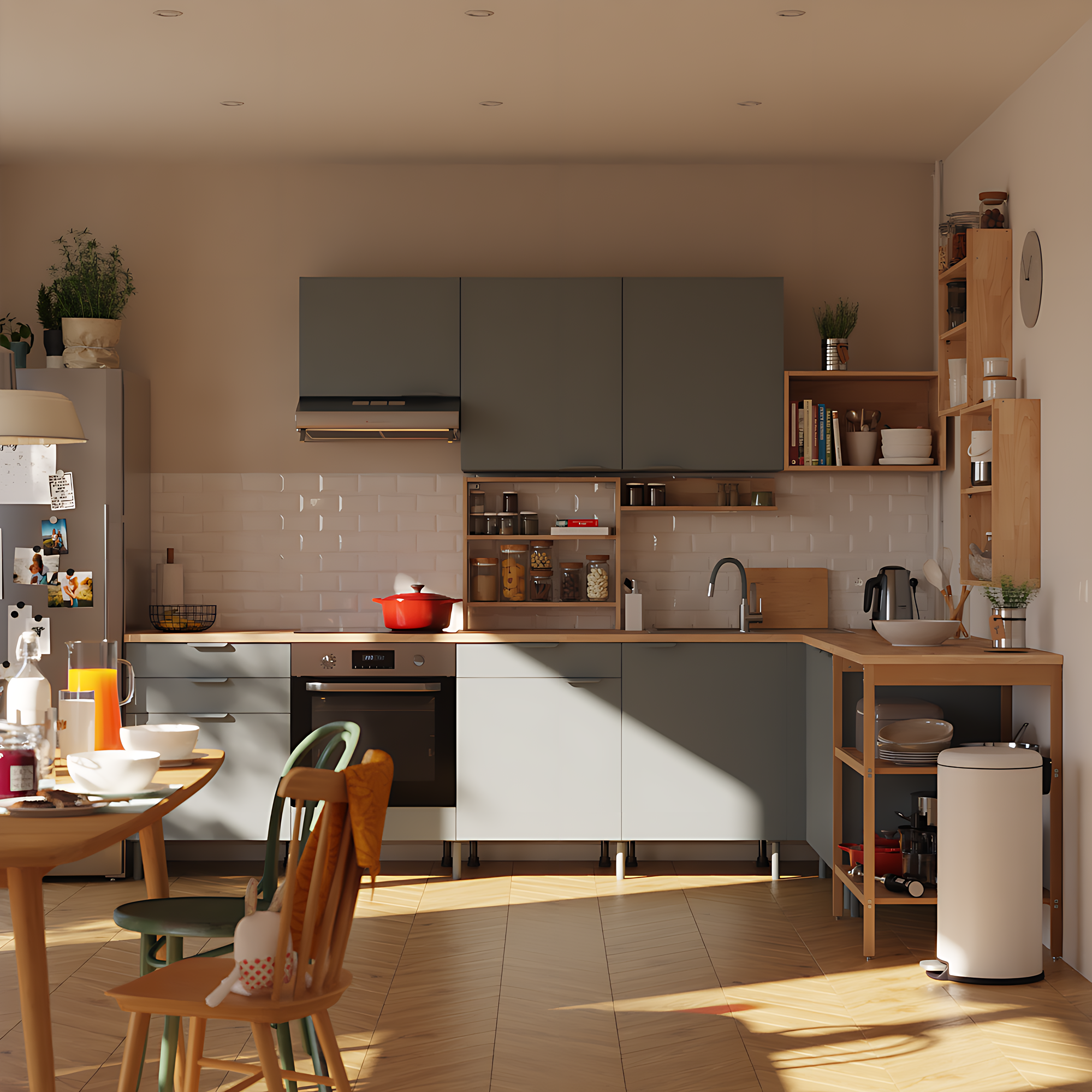 Cocina en kit en l eleki gris 14 módulos l.305 x h.217 x p.226 cm